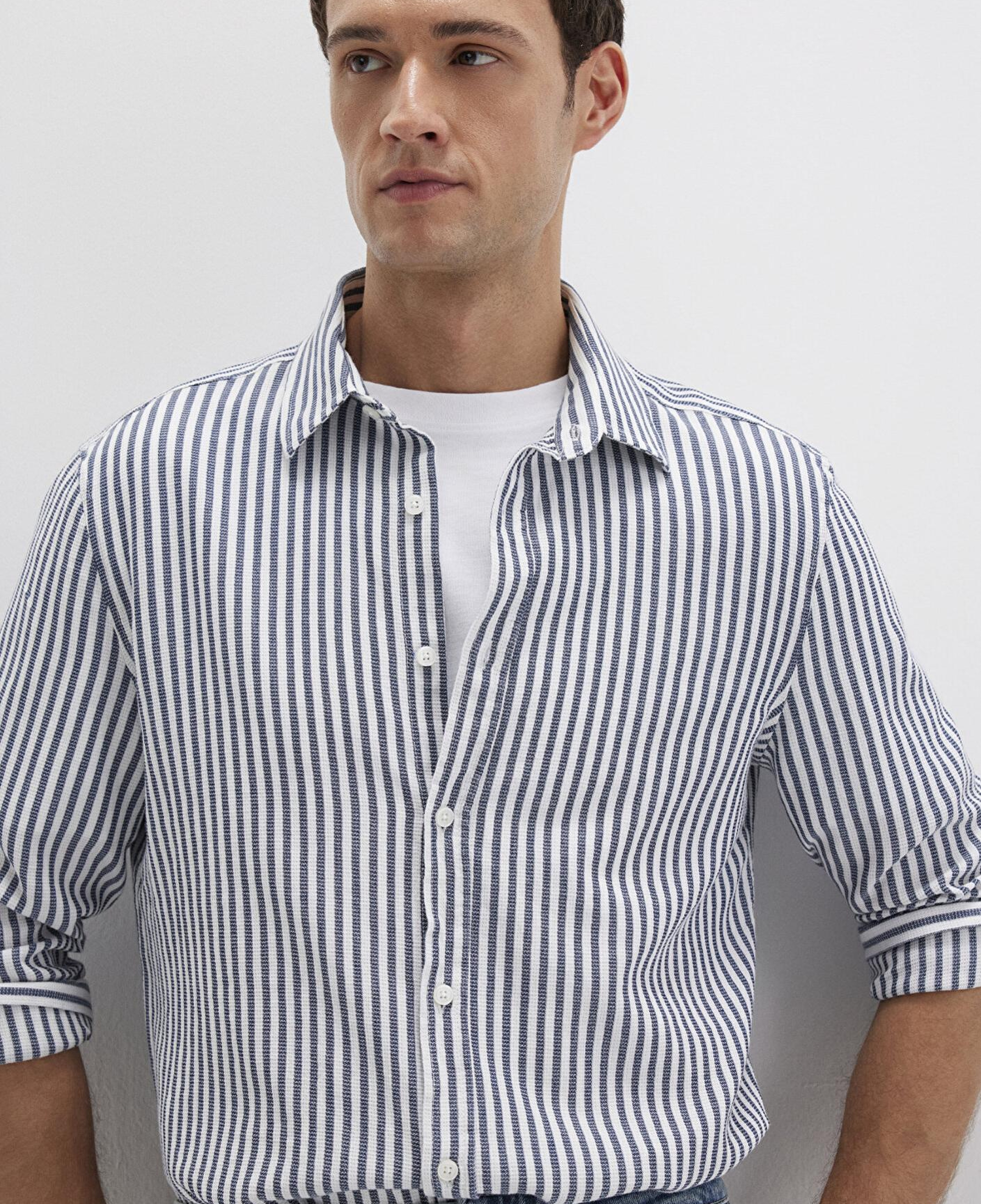 Mavi Çizgili Lacivert Gömlek Slim Fit / Dar Kesim 0211692-90911