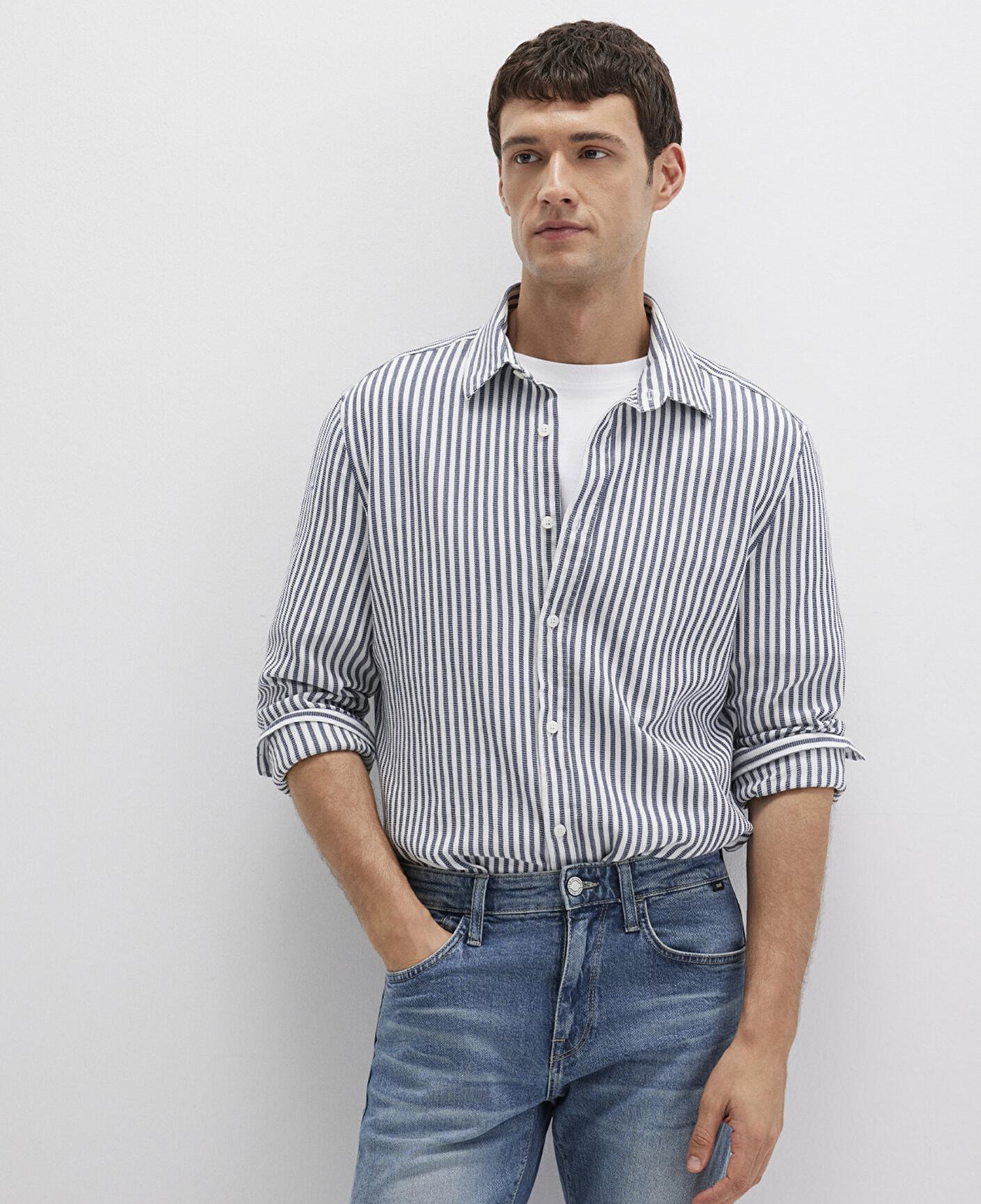 Mavi Çizgili Lacivert Gömlek Slim Fit / Dar Kesim 0211692-90911