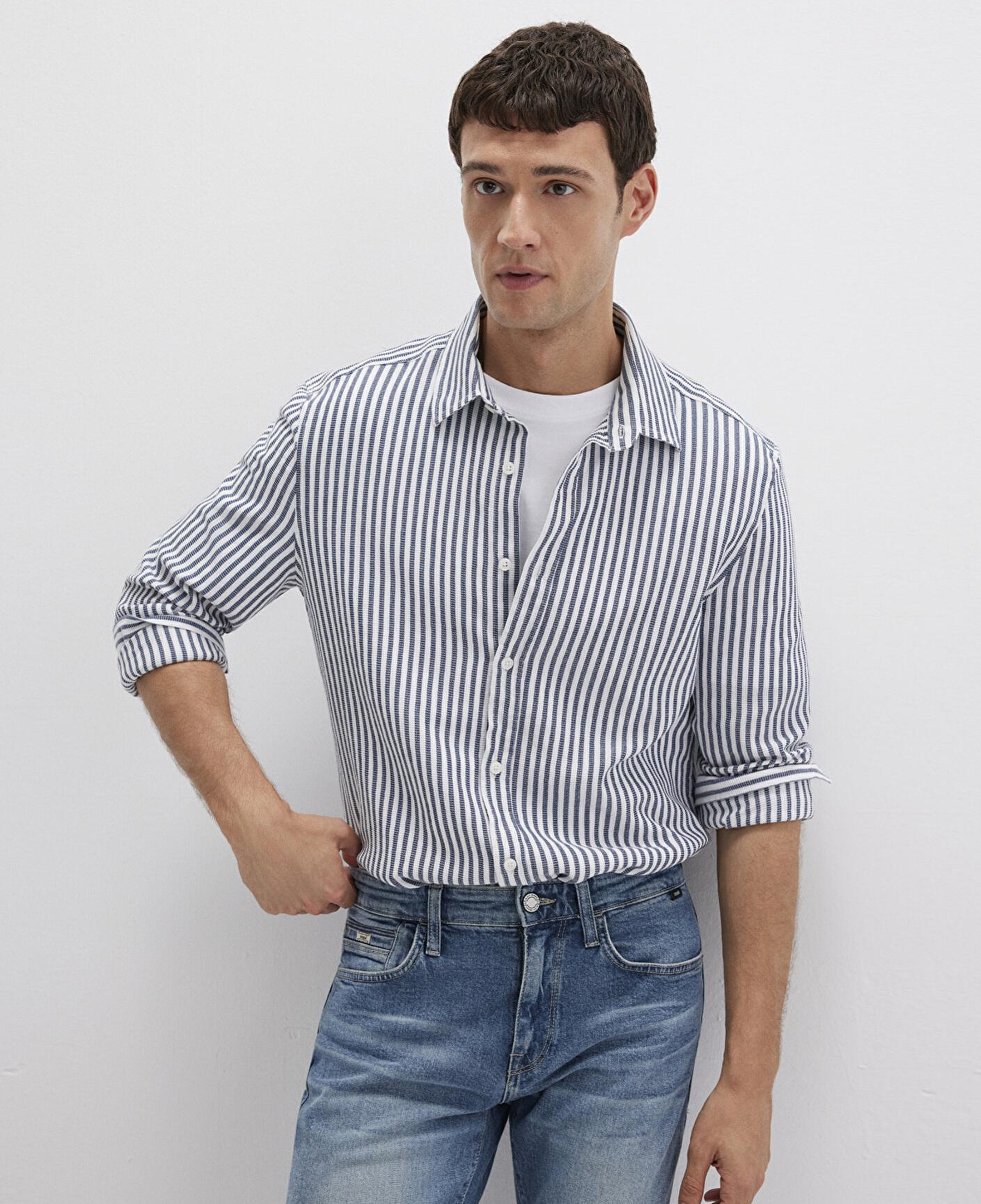 Mavi Çizgili Lacivert Gömlek Slim Fit / Dar Kesim 0211692-90911