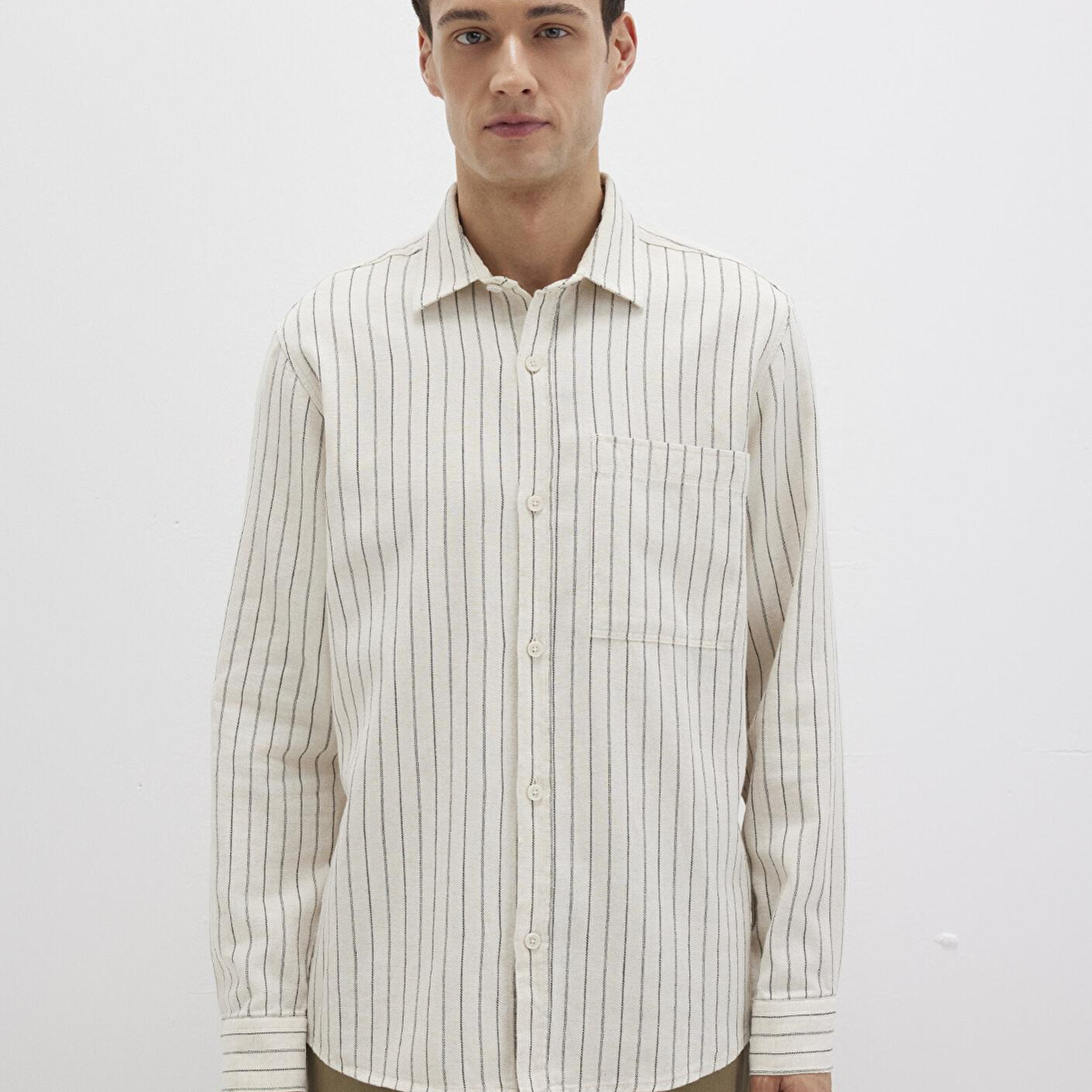 Mavi Çizgili Bej Gömlek Regular Fit / Normal Kesim 0211702-90923