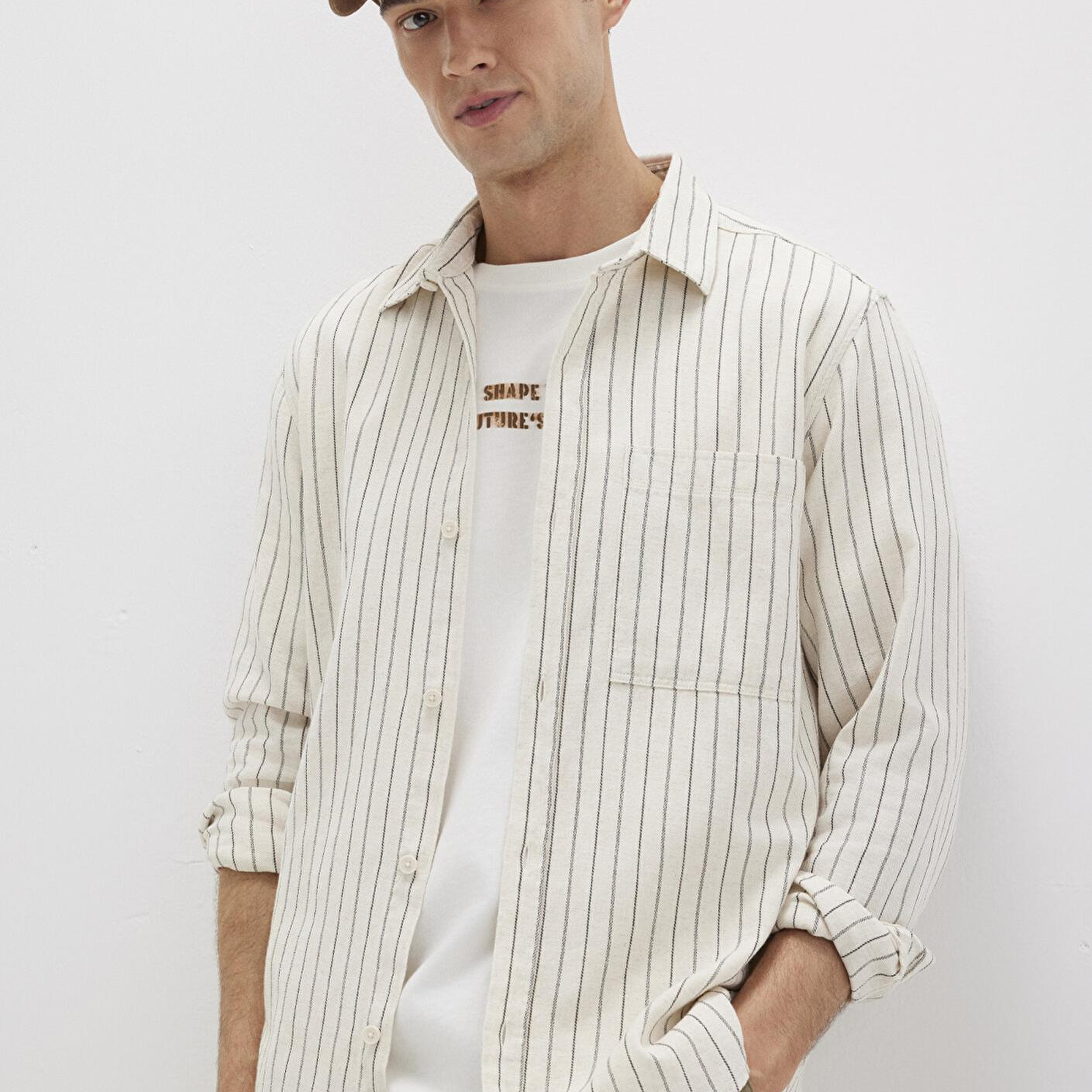 Mavi Çizgili Bej Gömlek Regular Fit / Normal Kesim 0211702-90923