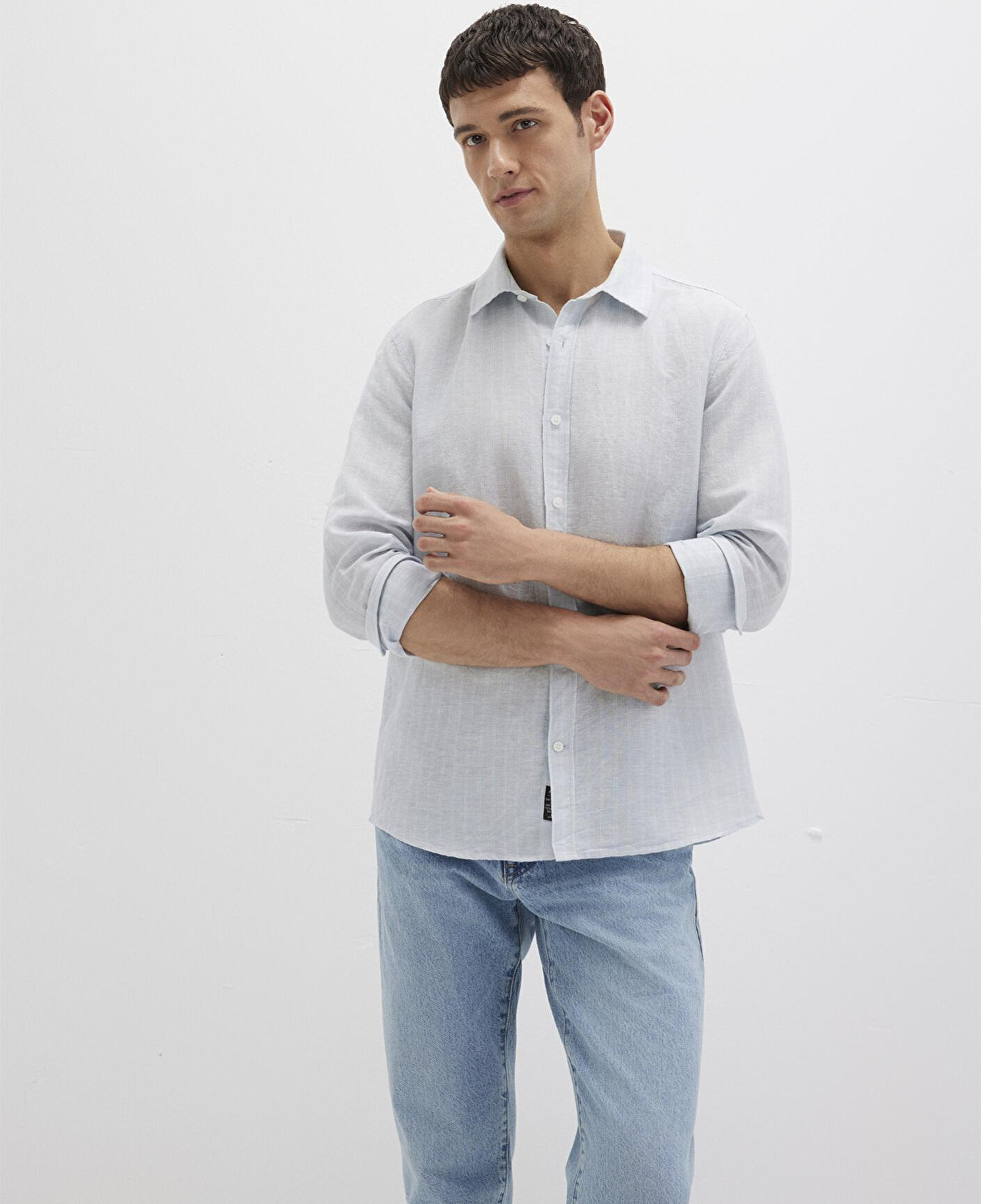 Mavi Çizgili Mavi Gömlek Regular Fit / Normal Kesim 0211699-90919