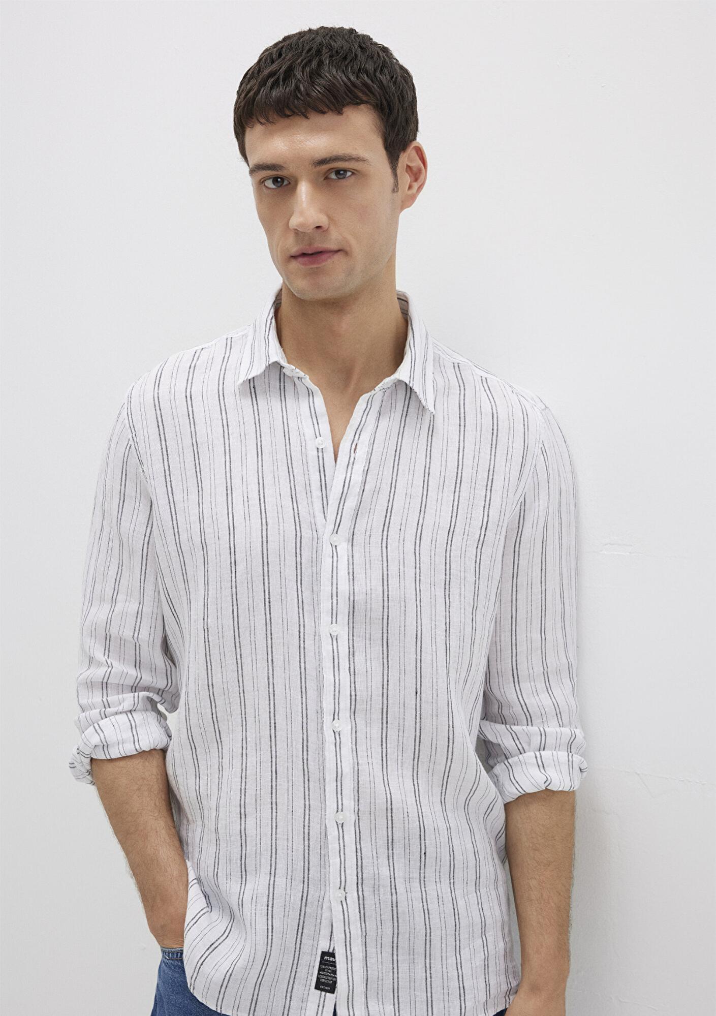 Mavi Çizgili Beyaz Gömlek Regular Fit / Normal Kesim 0211695-90914