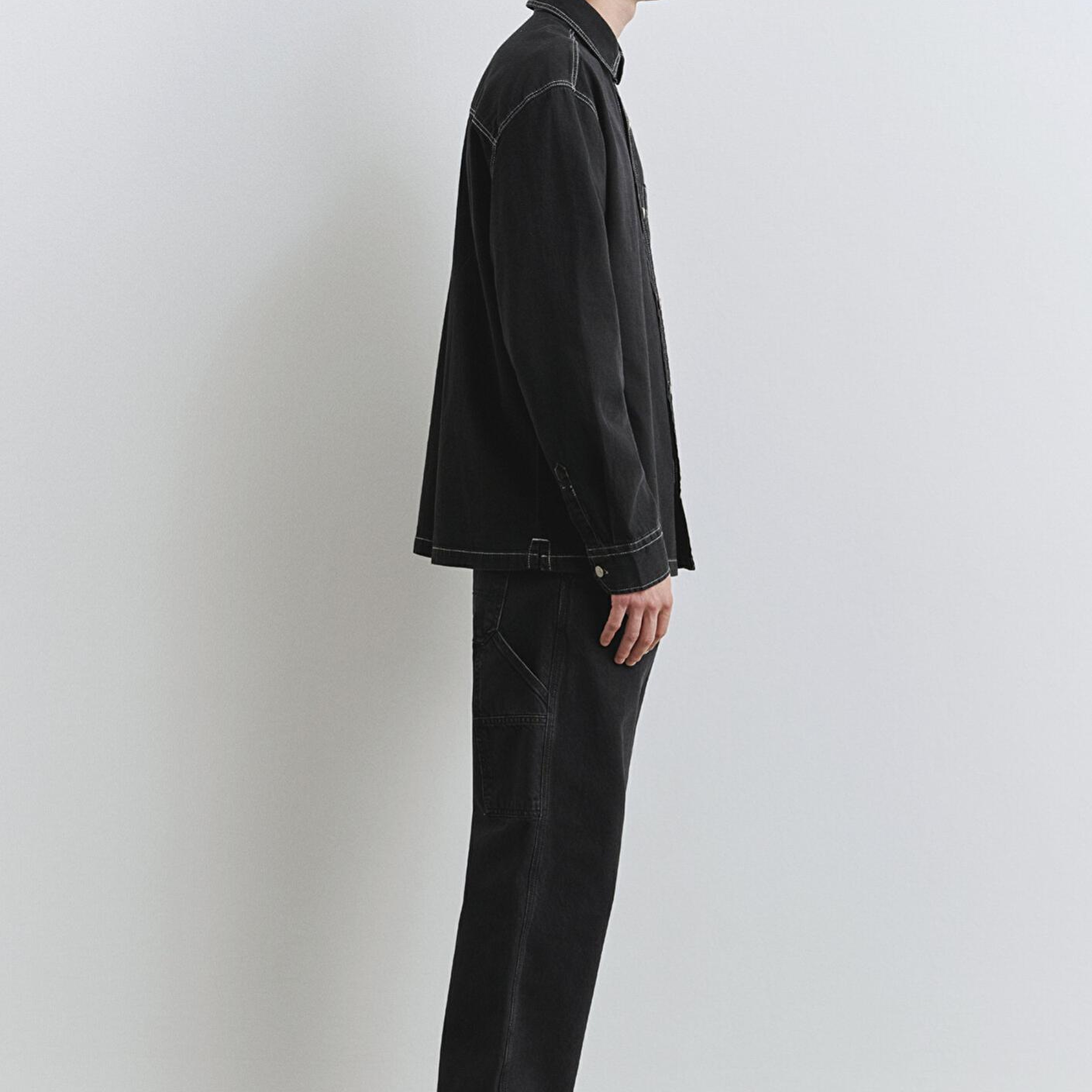 Mavi Dikiş Detaylı Siyah Gömlek Loose Fit / Bol Rahat Kesim 0211688-90850