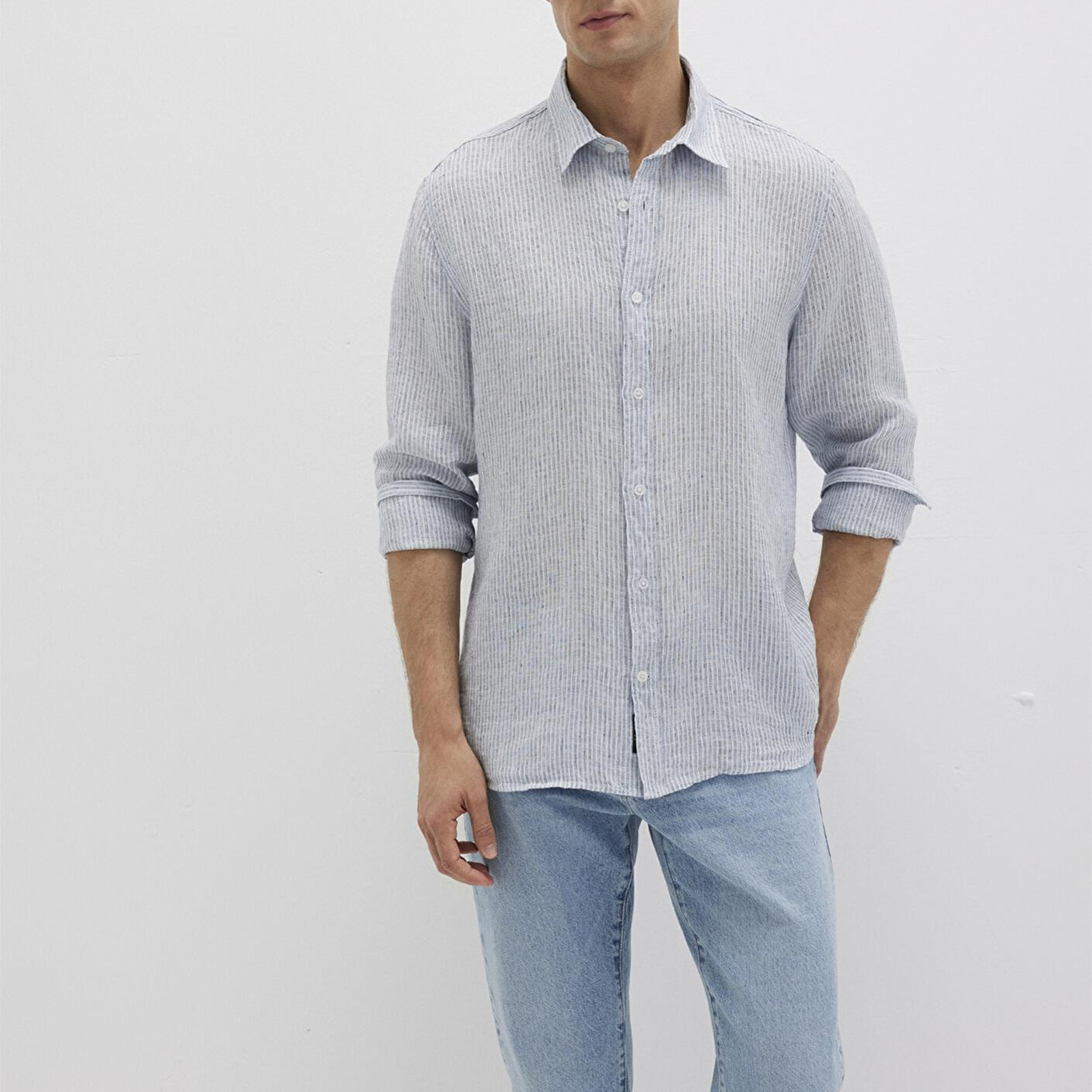 Mavi Çizgili Mavi Gömlek Regular Fit / Normal Kesim 0211694-90913