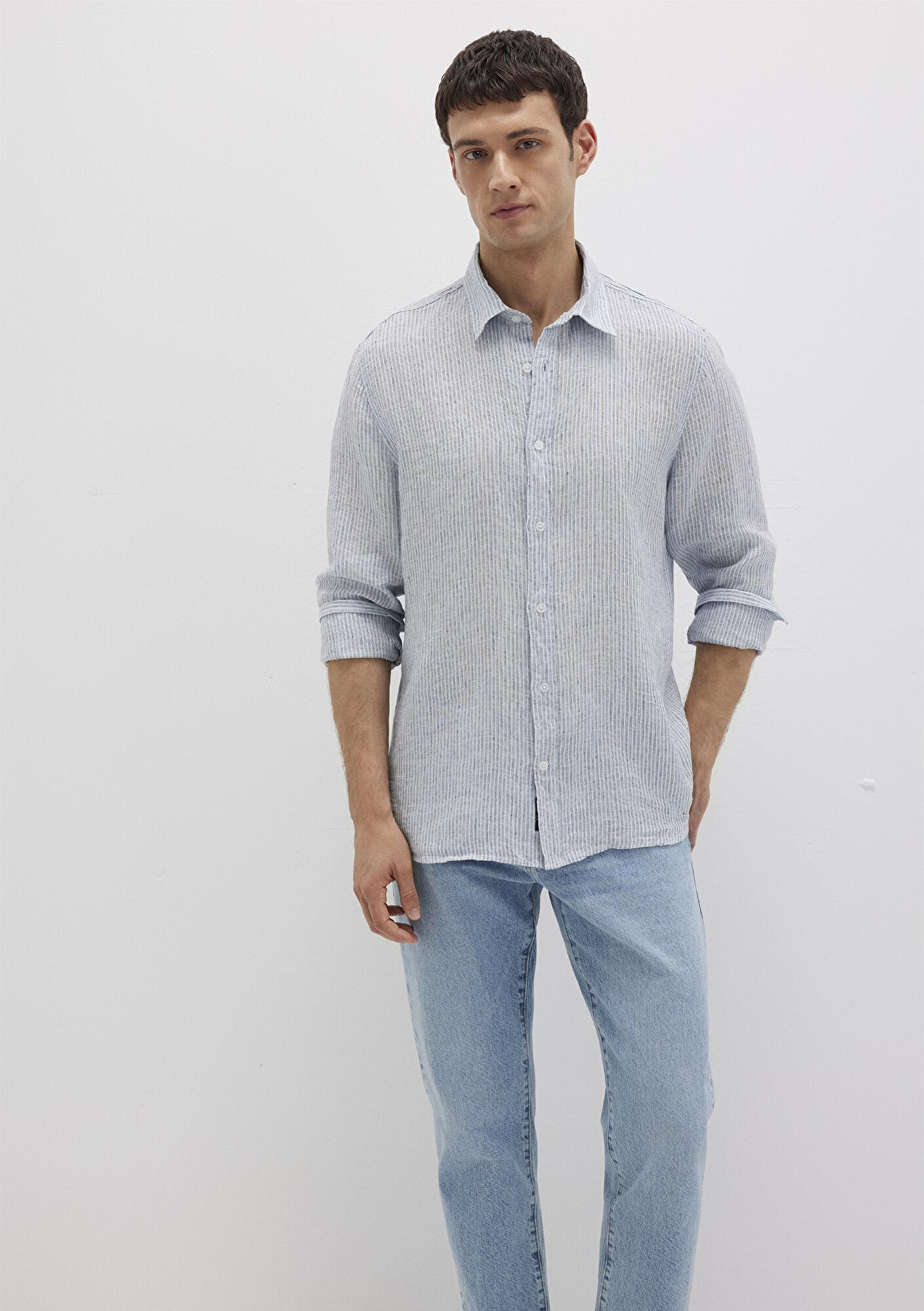 Mavi Çizgili Mavi Gömlek Regular Fit / Normal Kesim 0211694-90913