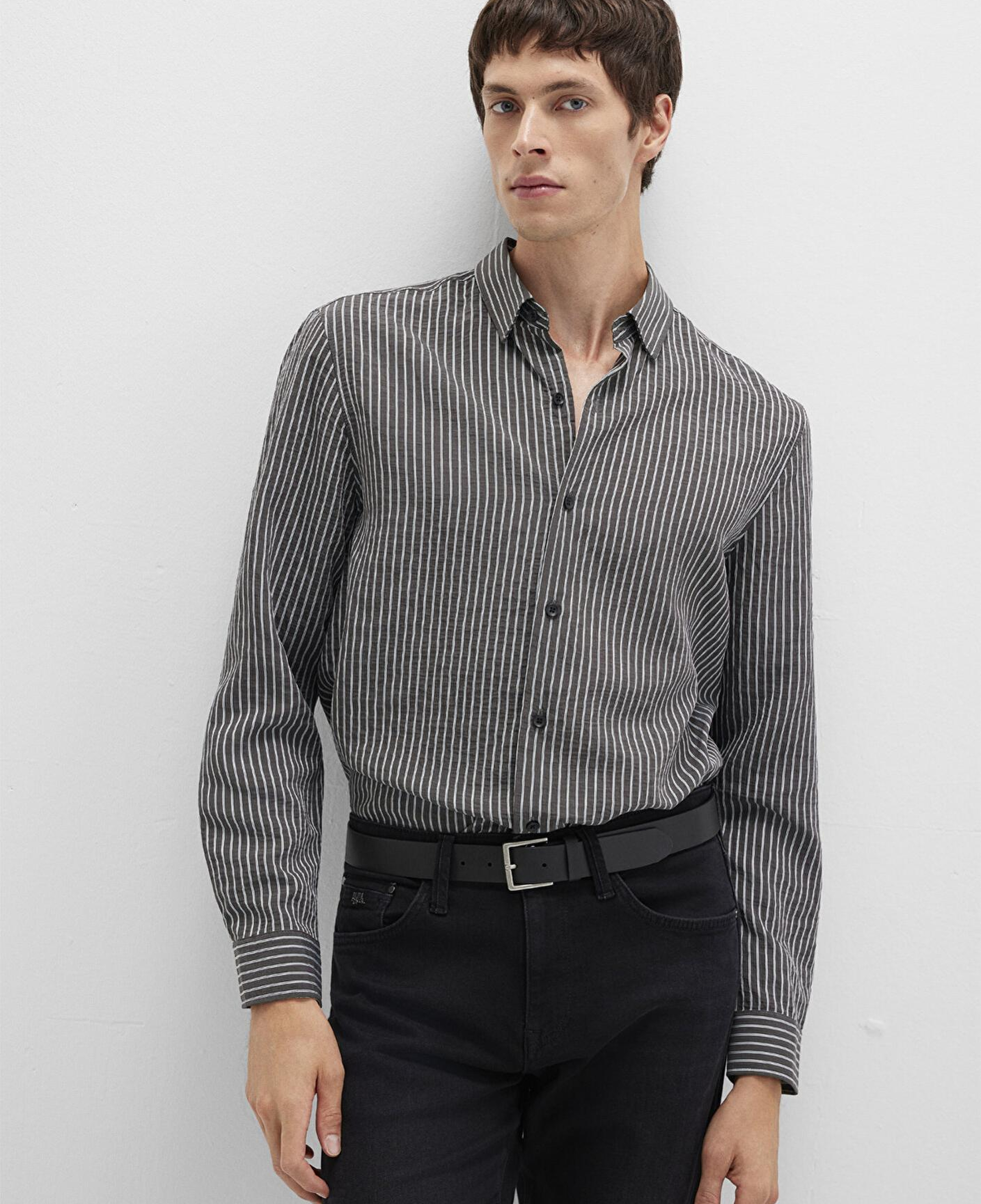 Mavi Çizgili Antrasit Gömlek Regular Fit / Normal Kesim 0211669-90902