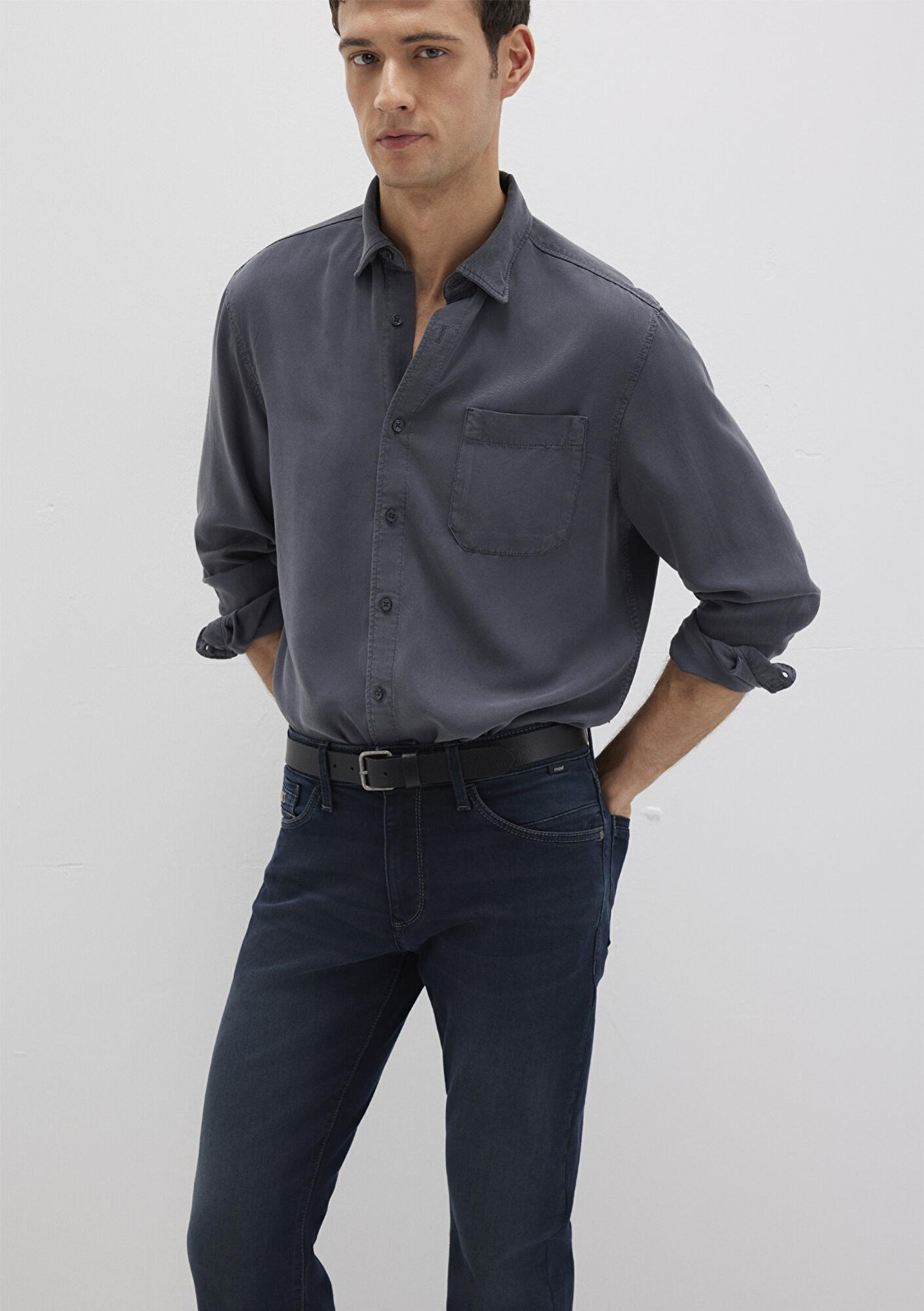 Mavi Antrasit (TENCEL™) Liyosel Gömlek Regular Fit / Normal Kesim 0211647-80106