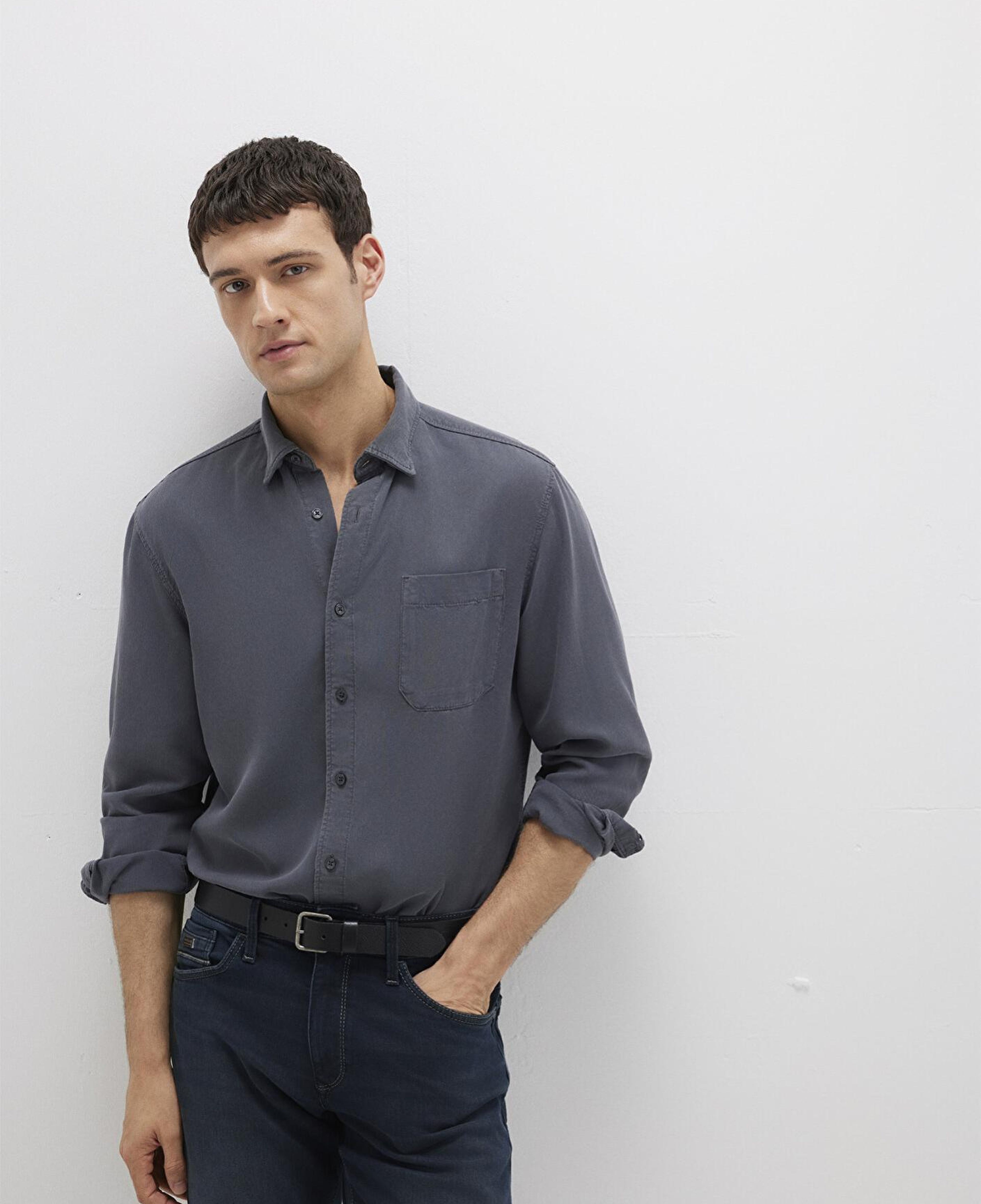 Mavi Antrasit (TENCEL™) Liyosel Gömlek Regular Fit / Normal Kesim 0211647-80106