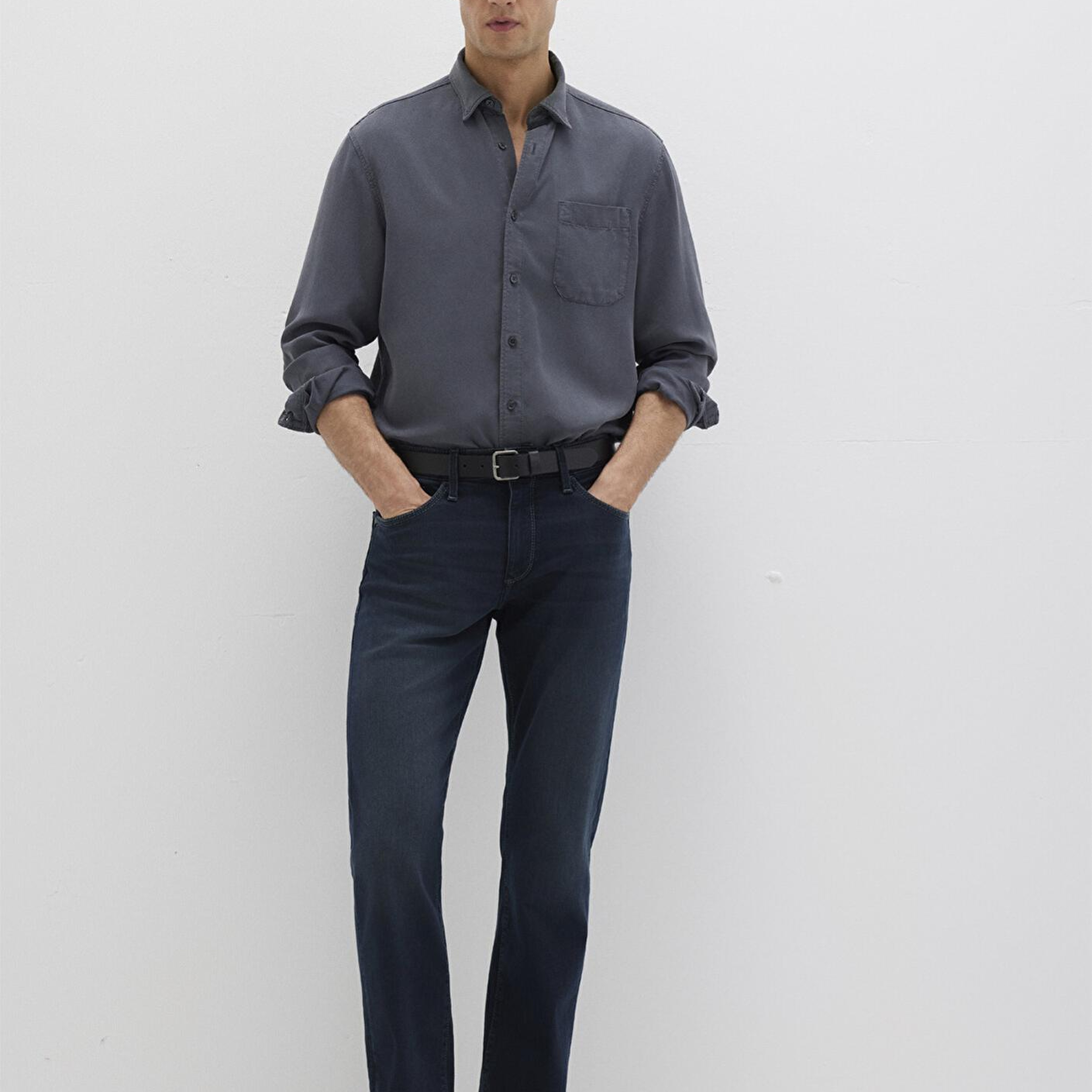 Mavi Antrasit (TENCEL™) Liyosel Gömlek Regular Fit / Normal Kesim 0211647-80106