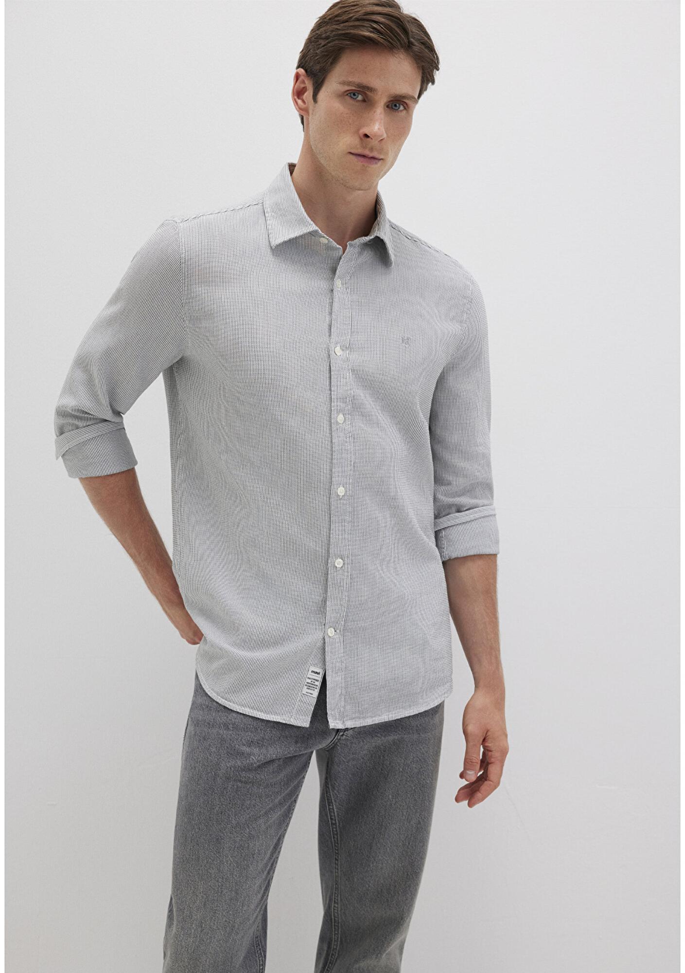 Mavi Çizgili Yeşil Gömlek Slim Fit / Dar Kesim 0211653-90861