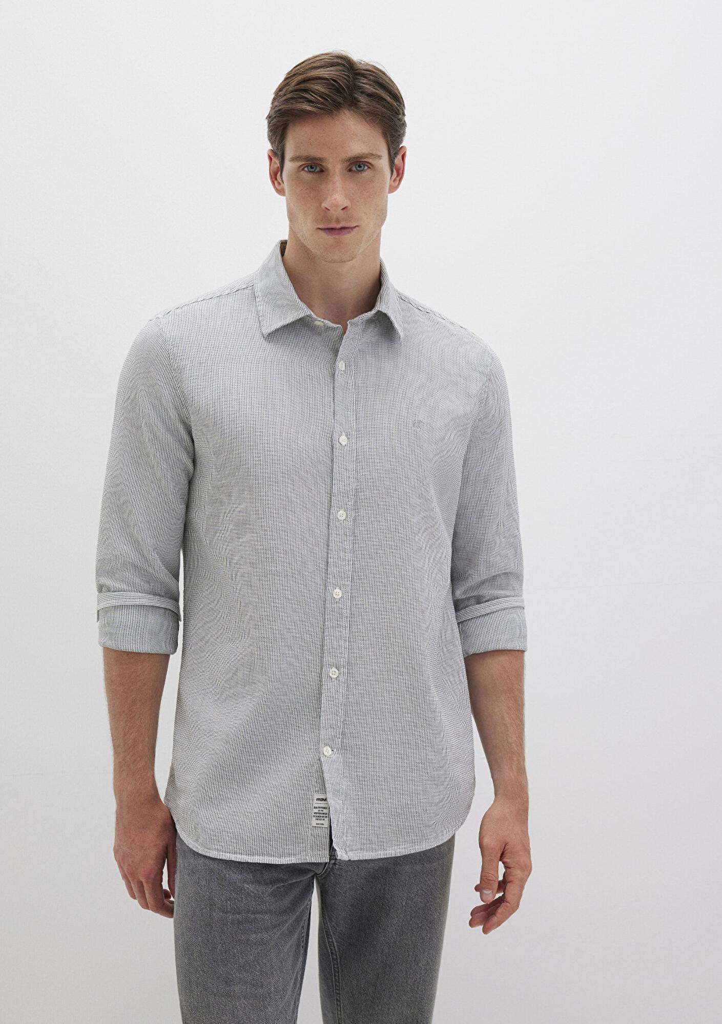 Mavi Çizgili Yeşil Gömlek Slim Fit / Dar Kesim 0211653-90861