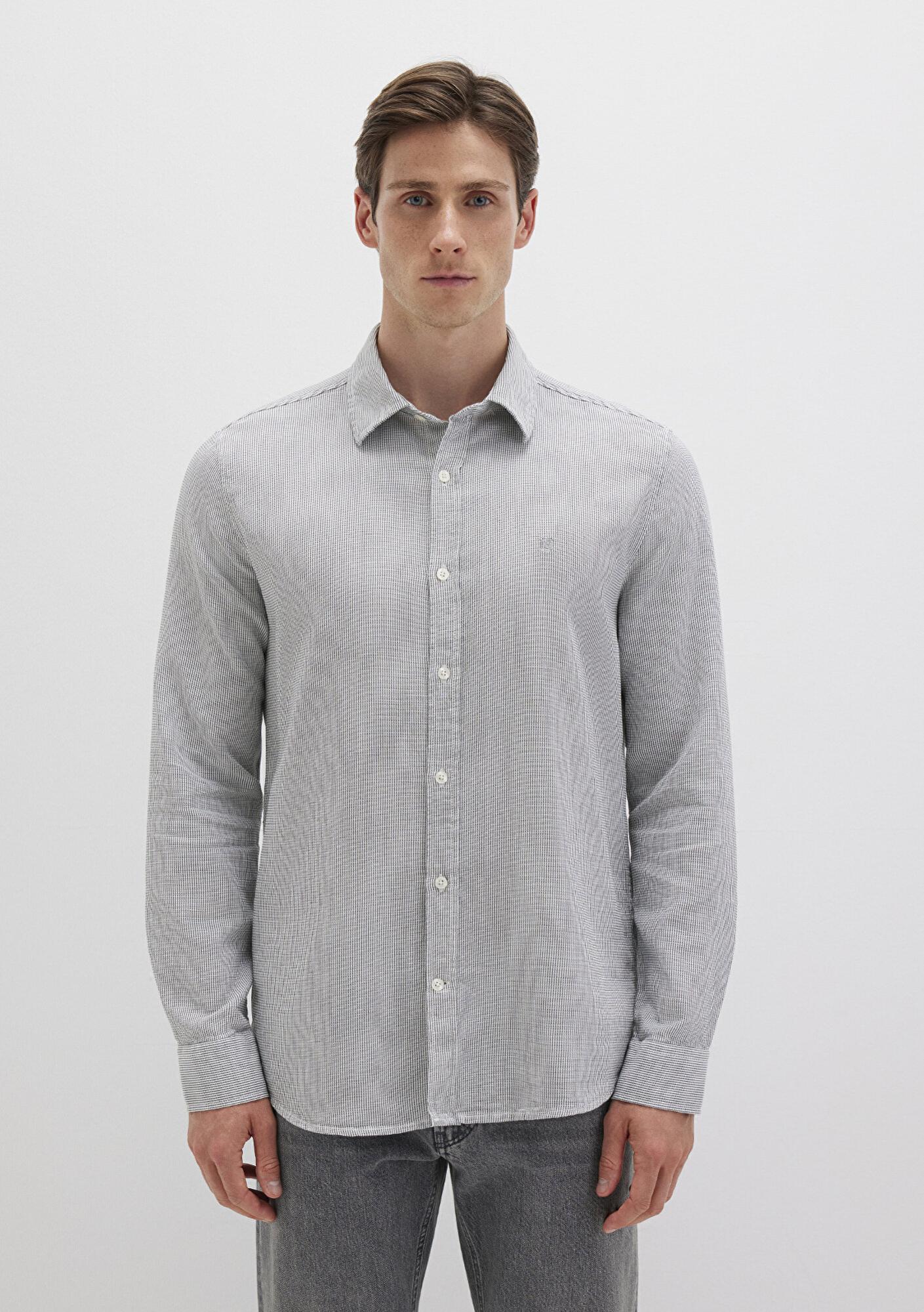 Mavi Çizgili Yeşil Gömlek Slim Fit / Dar Kesim 0211653-90861