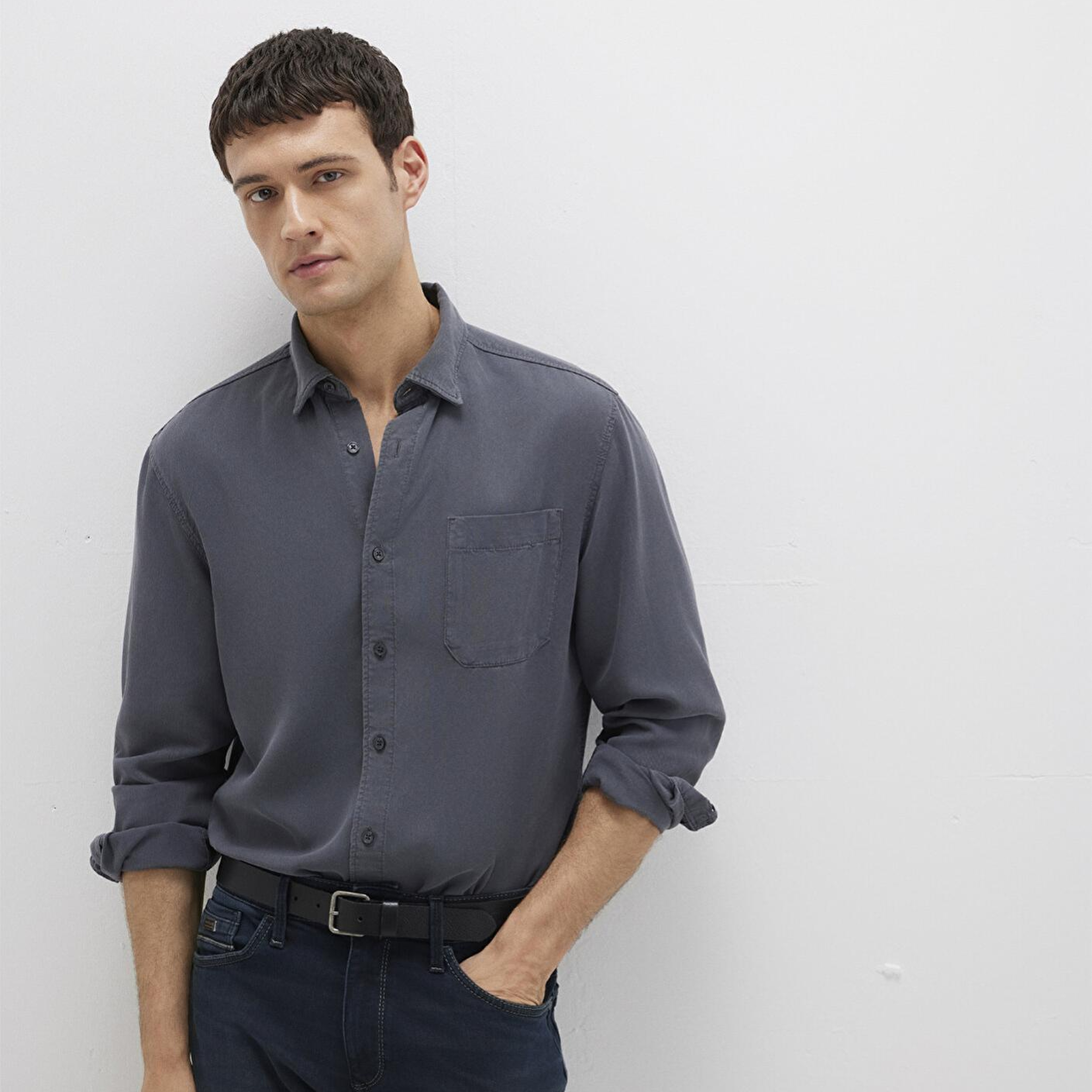 Mavi Antrasit (TENCEL™) Liyosel Gömlek Regular Fit / Normal Kesim 0211647-80106