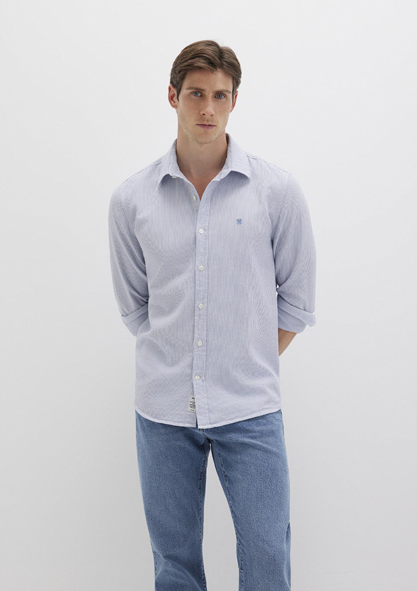 Mavi Çizgili Mavi Gömlek Slim Fit / Dar Kesim 0211653-90862