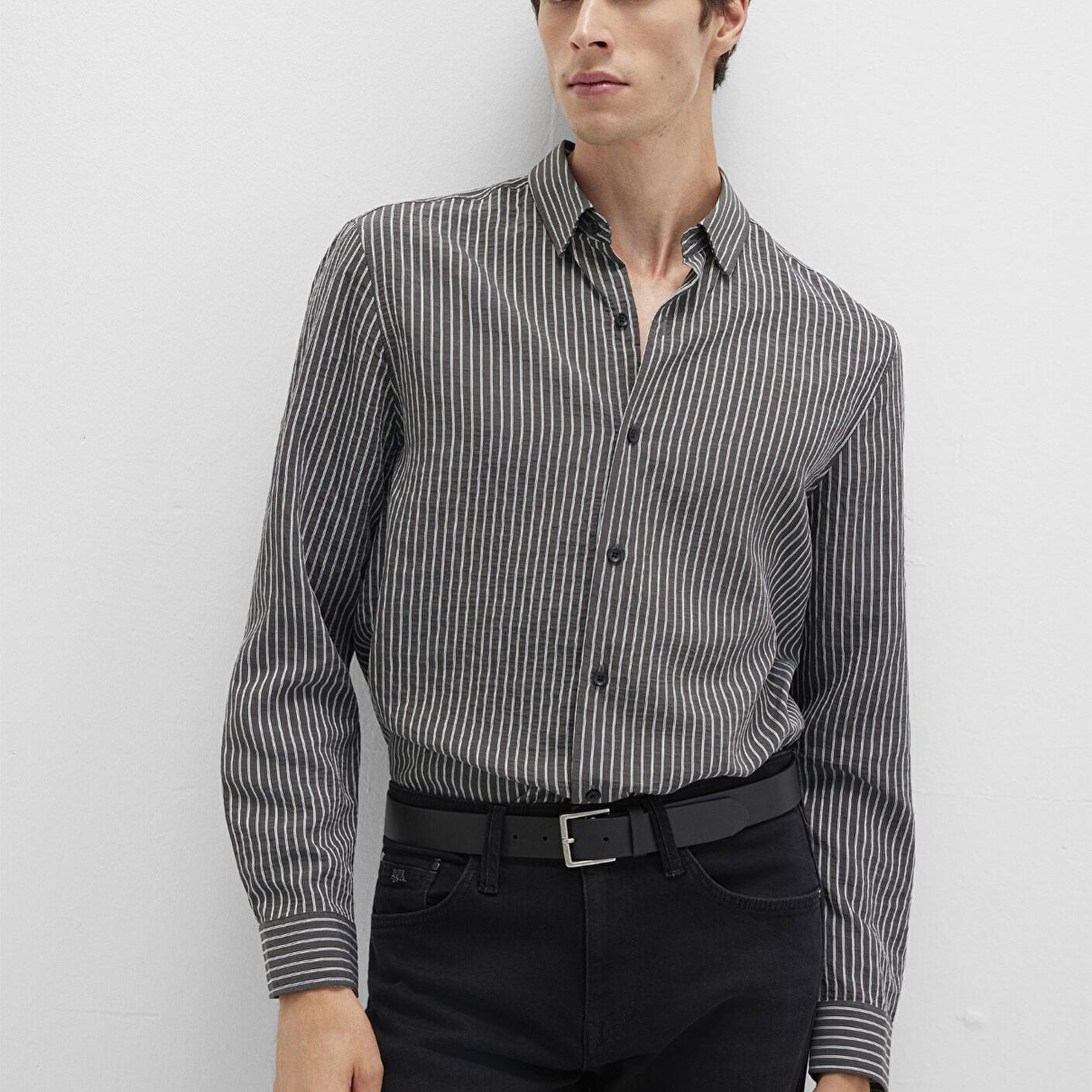 Mavi Çizgili Antrasit Gömlek Regular Fit / Normal Kesim 0211669-90902