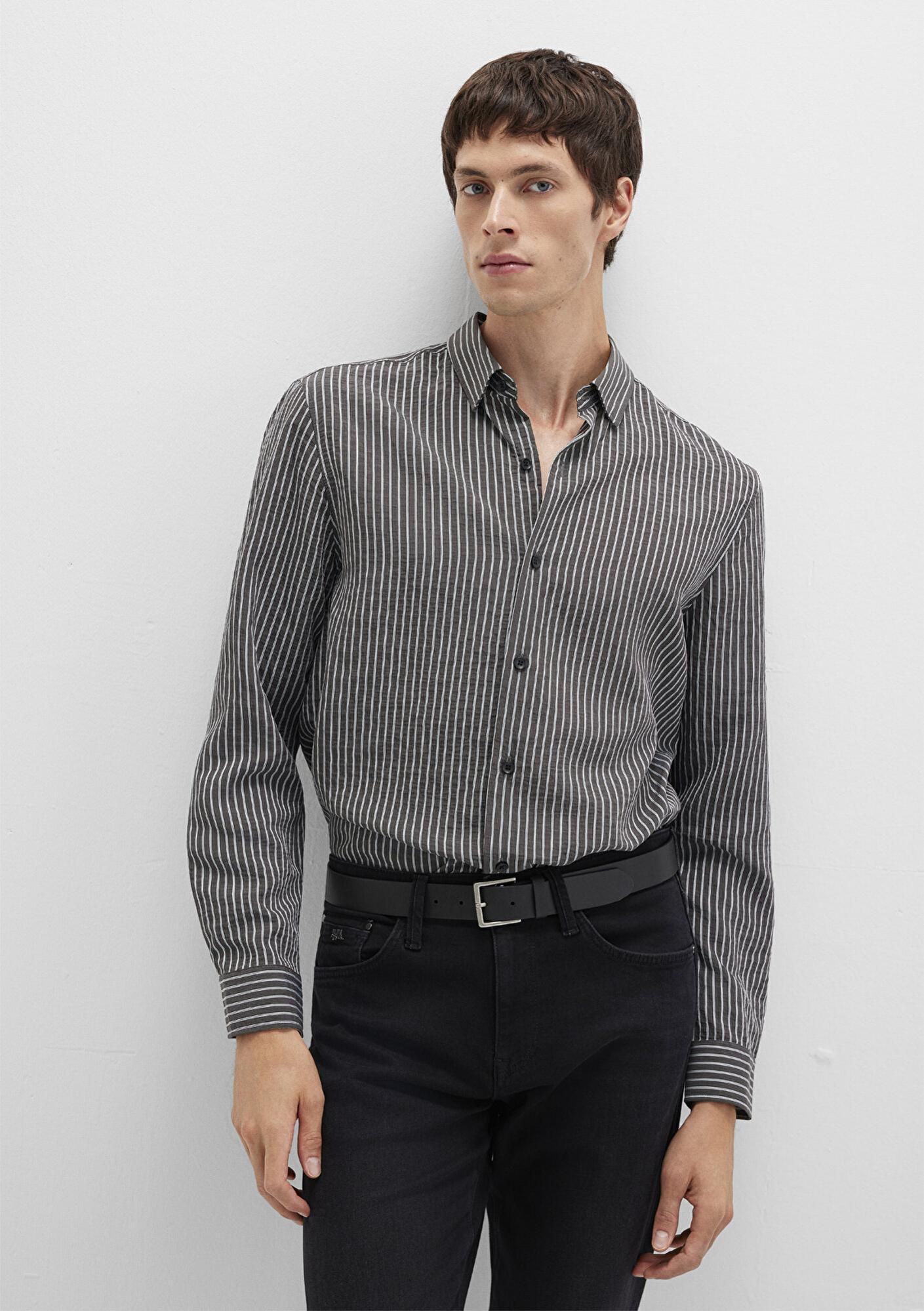 Mavi Çizgili Antrasit Gömlek Regular Fit / Normal Kesim 0211669-90902