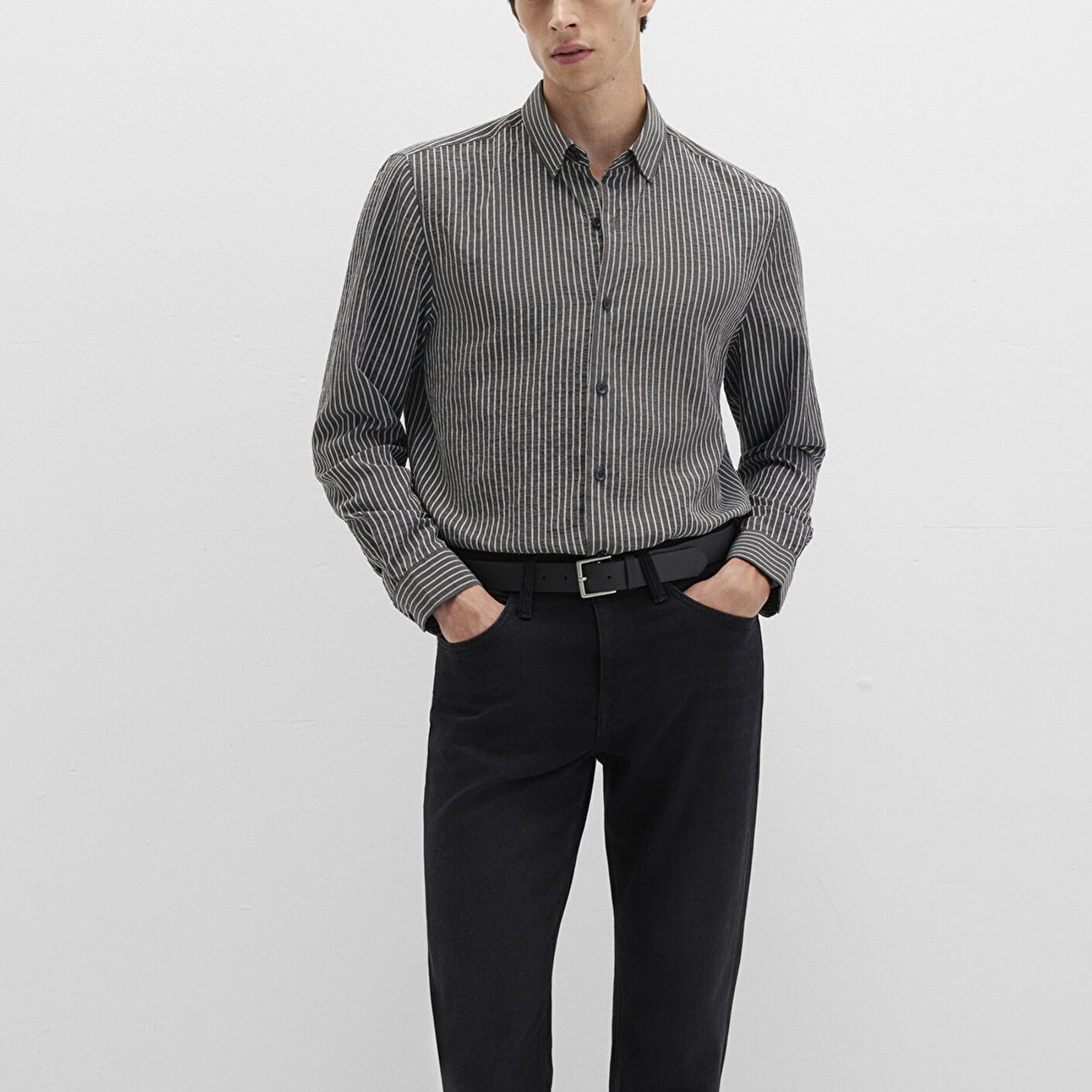 Mavi Çizgili Antrasit Gömlek Regular Fit / Normal Kesim 0211669-90902