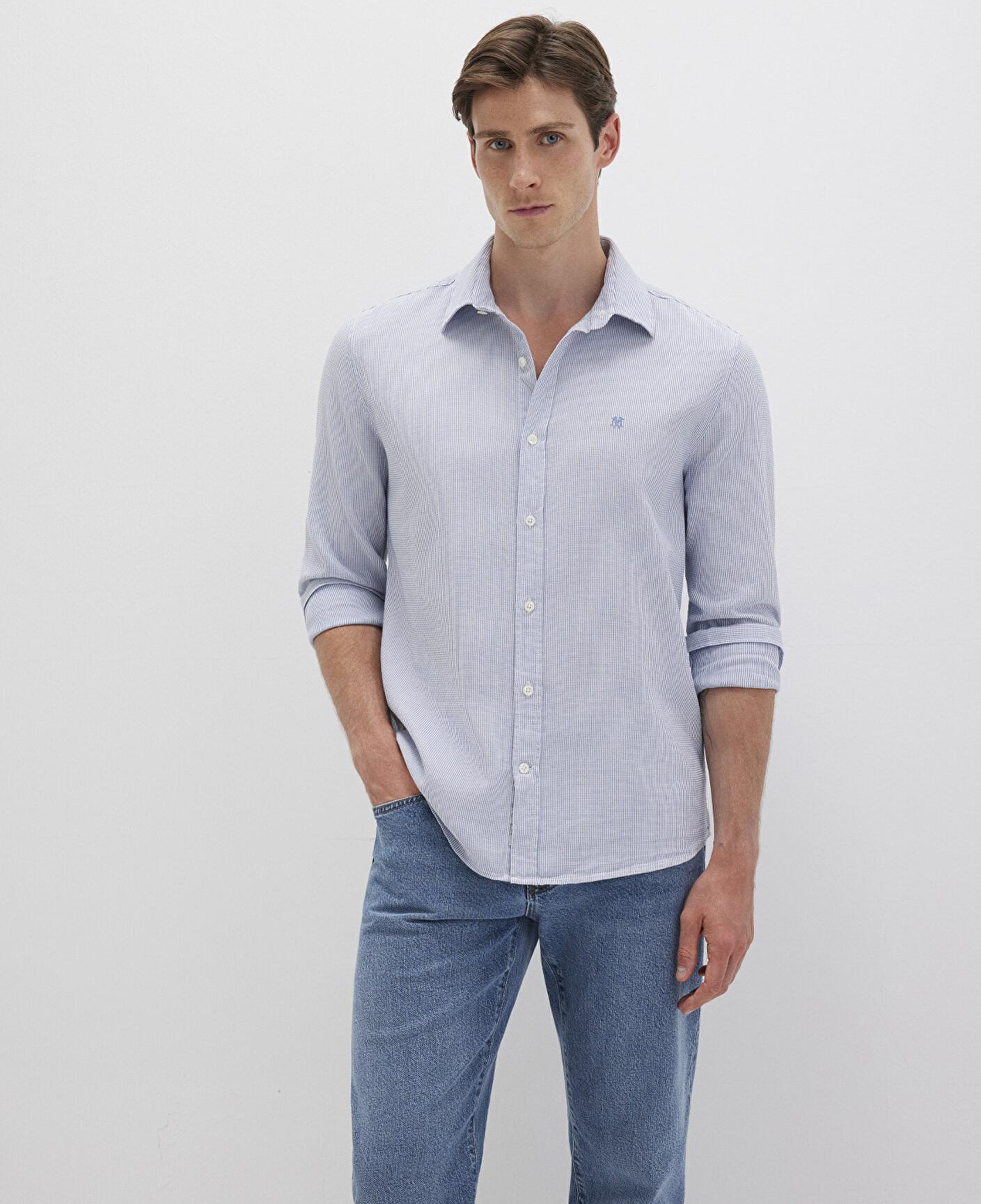 Mavi Çizgili Mavi Gömlek Slim Fit / Dar Kesim 0211653-90862