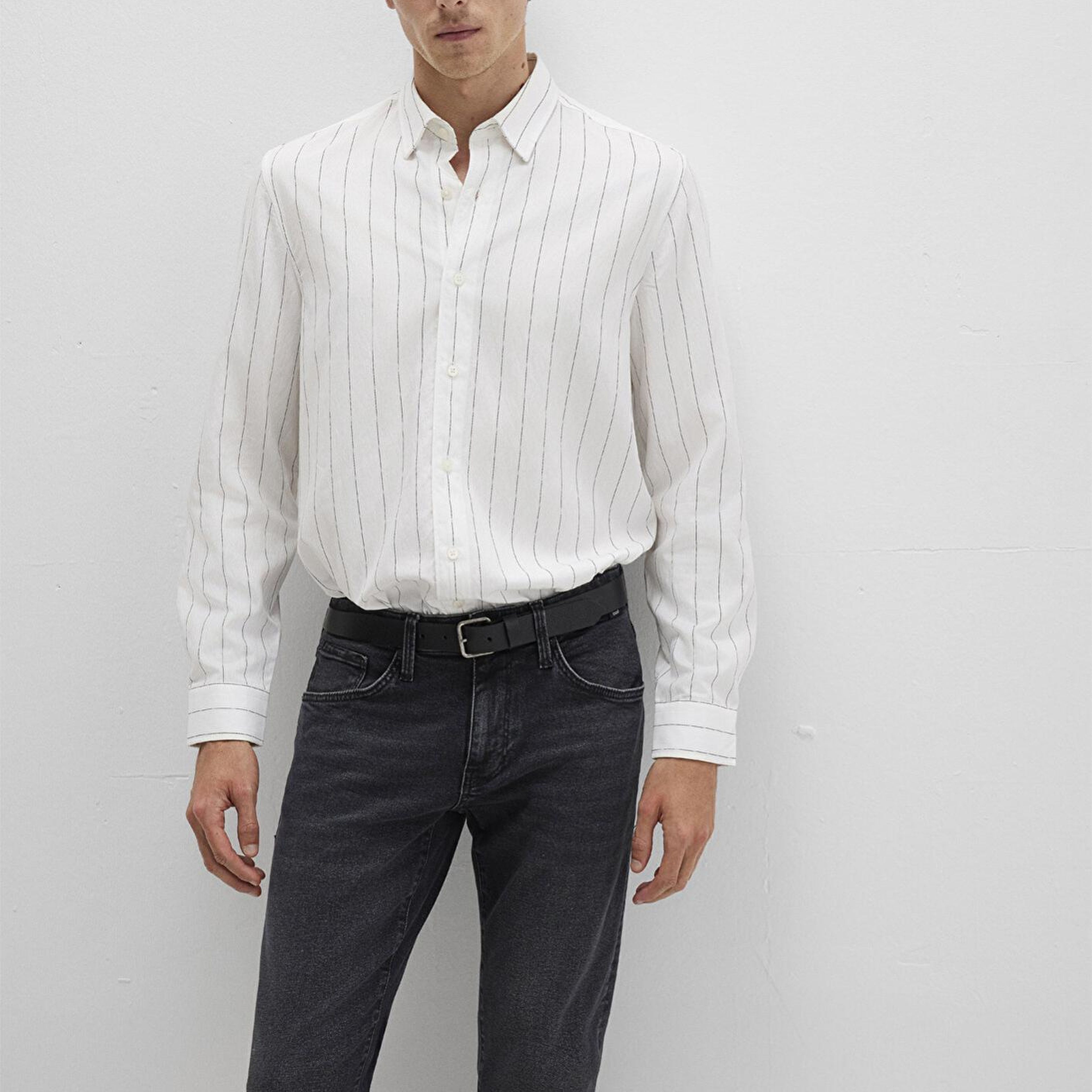 Mavi Çizgili Beyaz Gömlek Regular Fit / Normal Kesim 0211665-90898