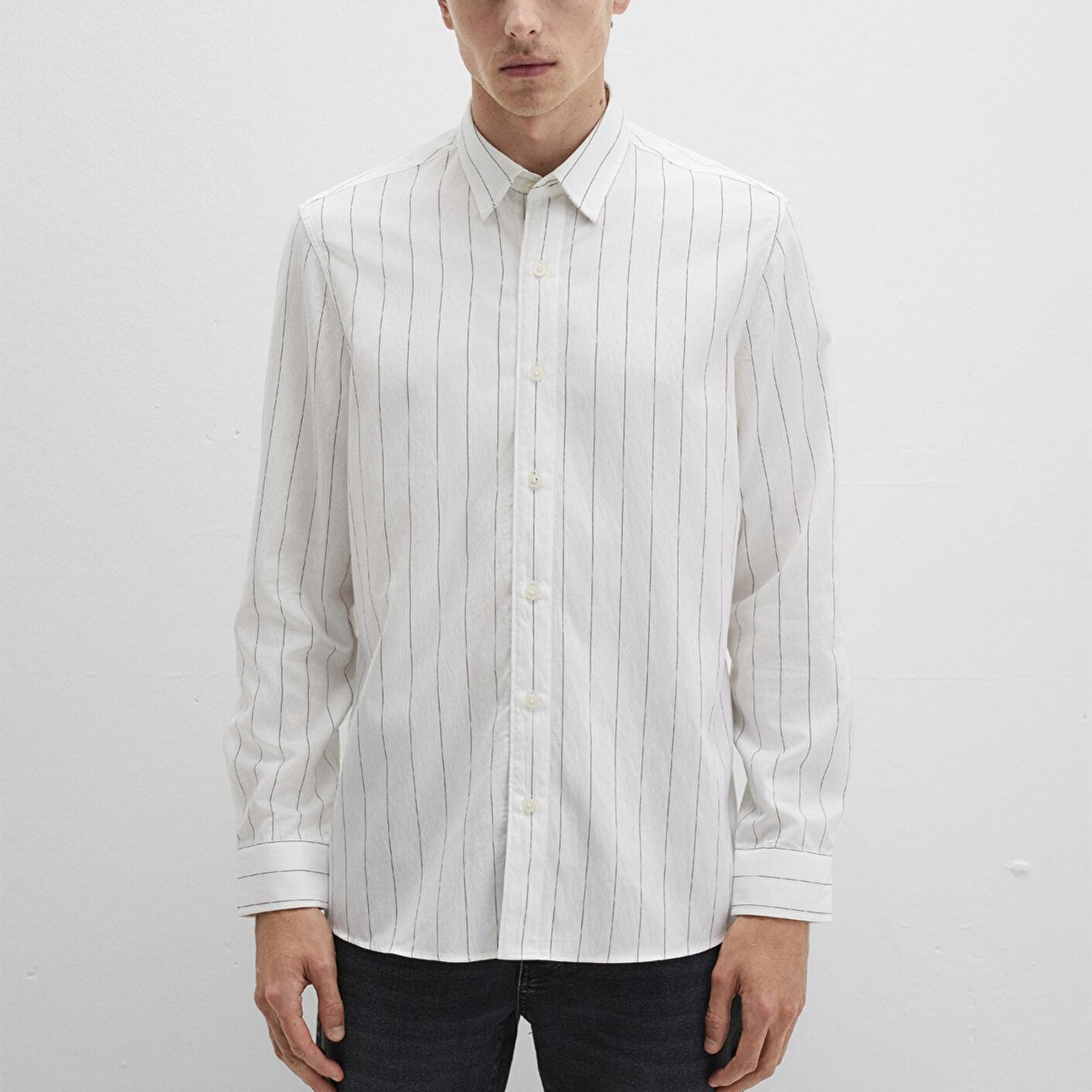 Mavi Çizgili Beyaz Gömlek Regular Fit / Normal Kesim 0211665-90898