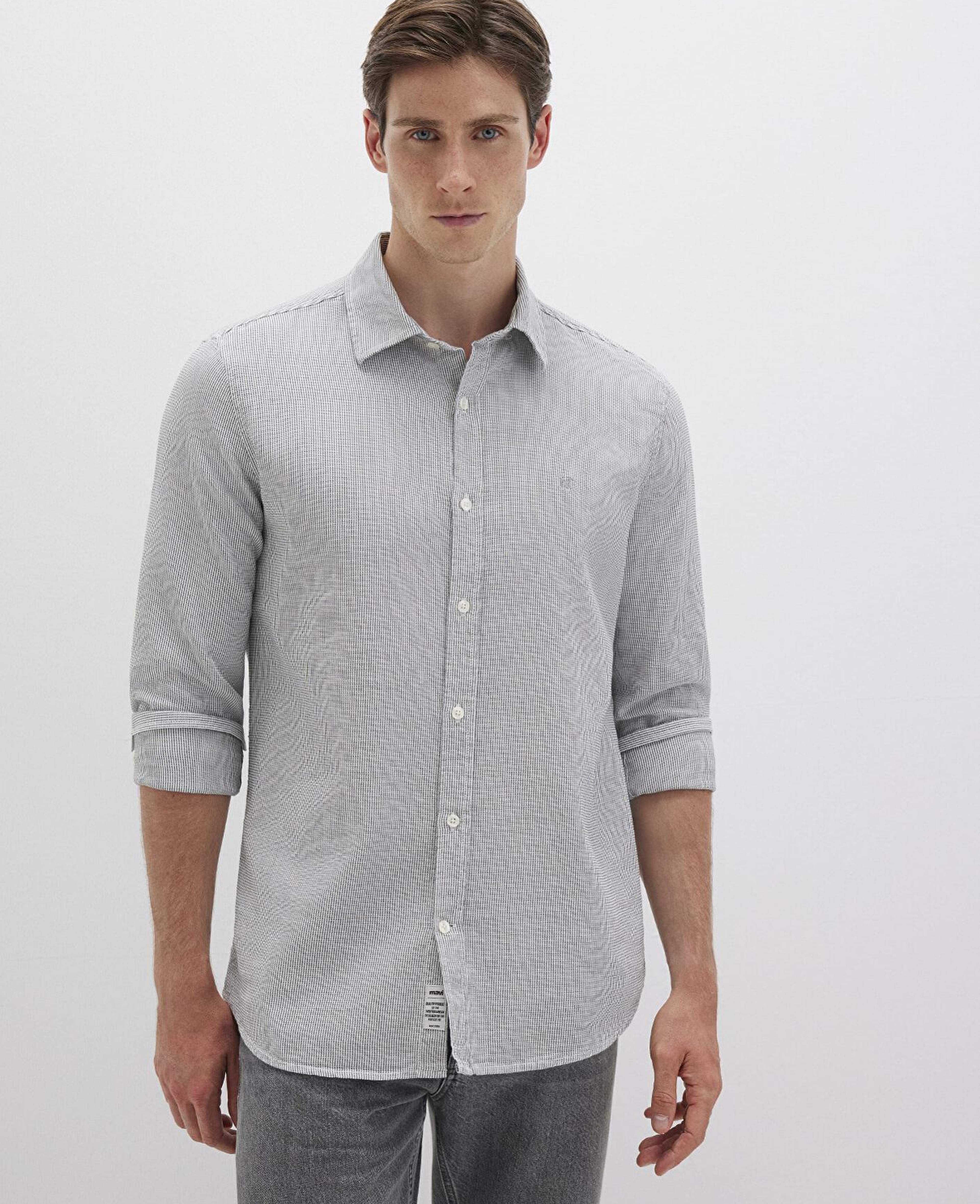 Mavi Çizgili Yeşil Gömlek Slim Fit / Dar Kesim 0211653-90861