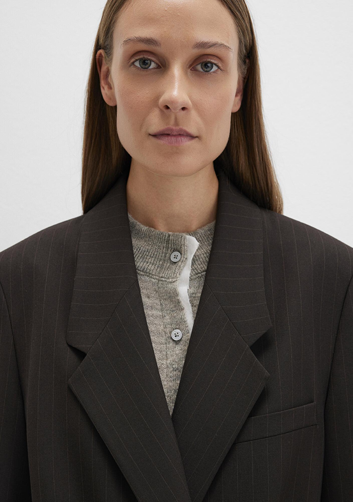 Mavi Kahverengi Çizgili Kruvaze Blazer 1110772-85431