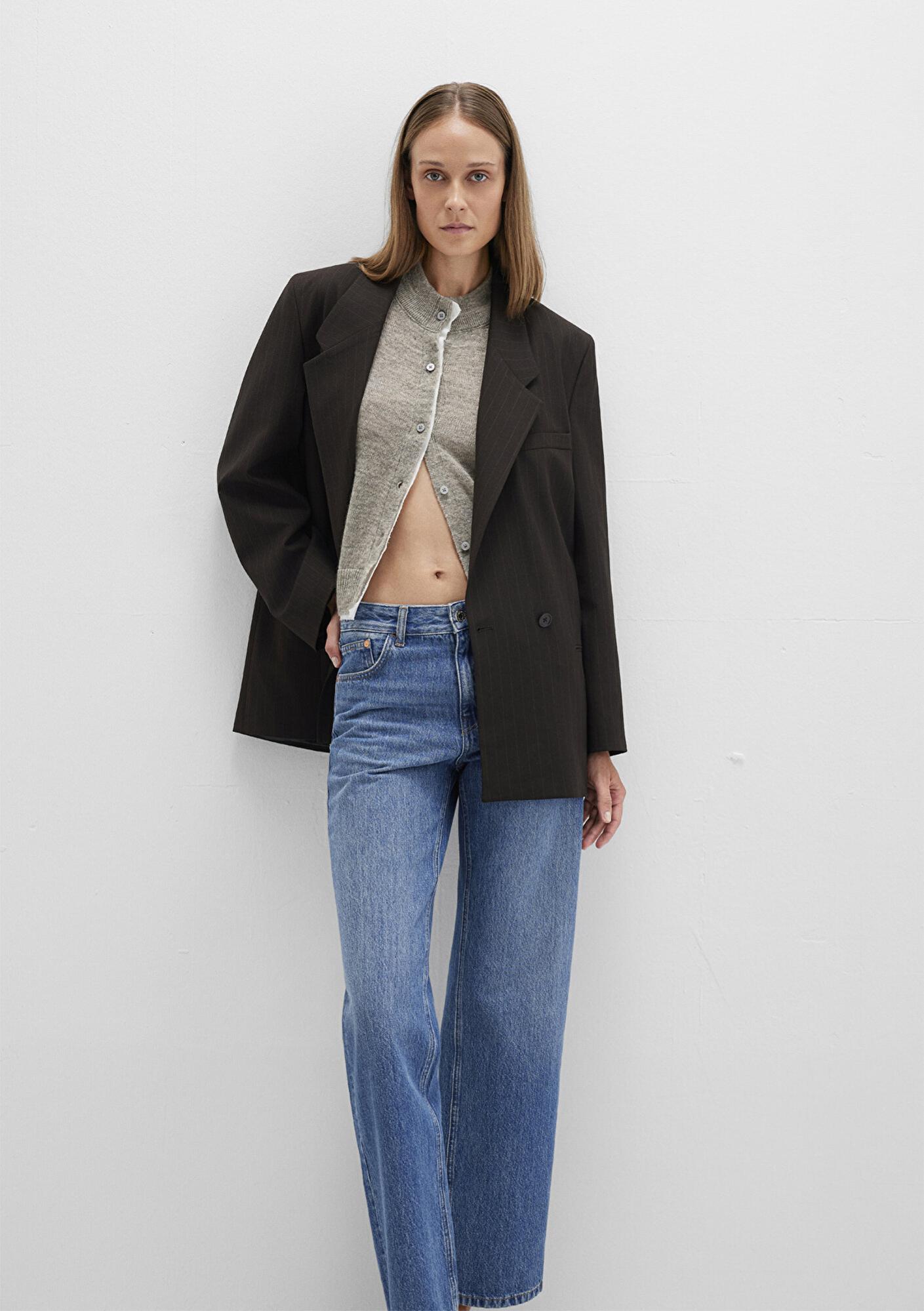 Mavi Kahverengi Çizgili Kruvaze Blazer 1110772-85431