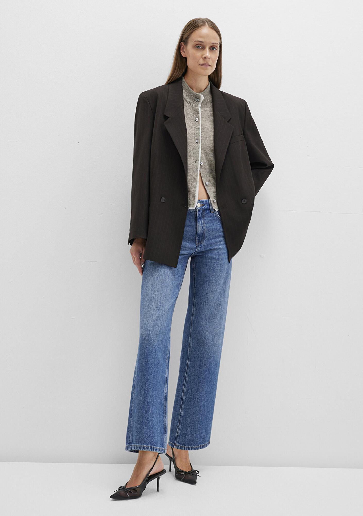 Mavi Kahverengi Çizgili Kruvaze Blazer 1110772-85431