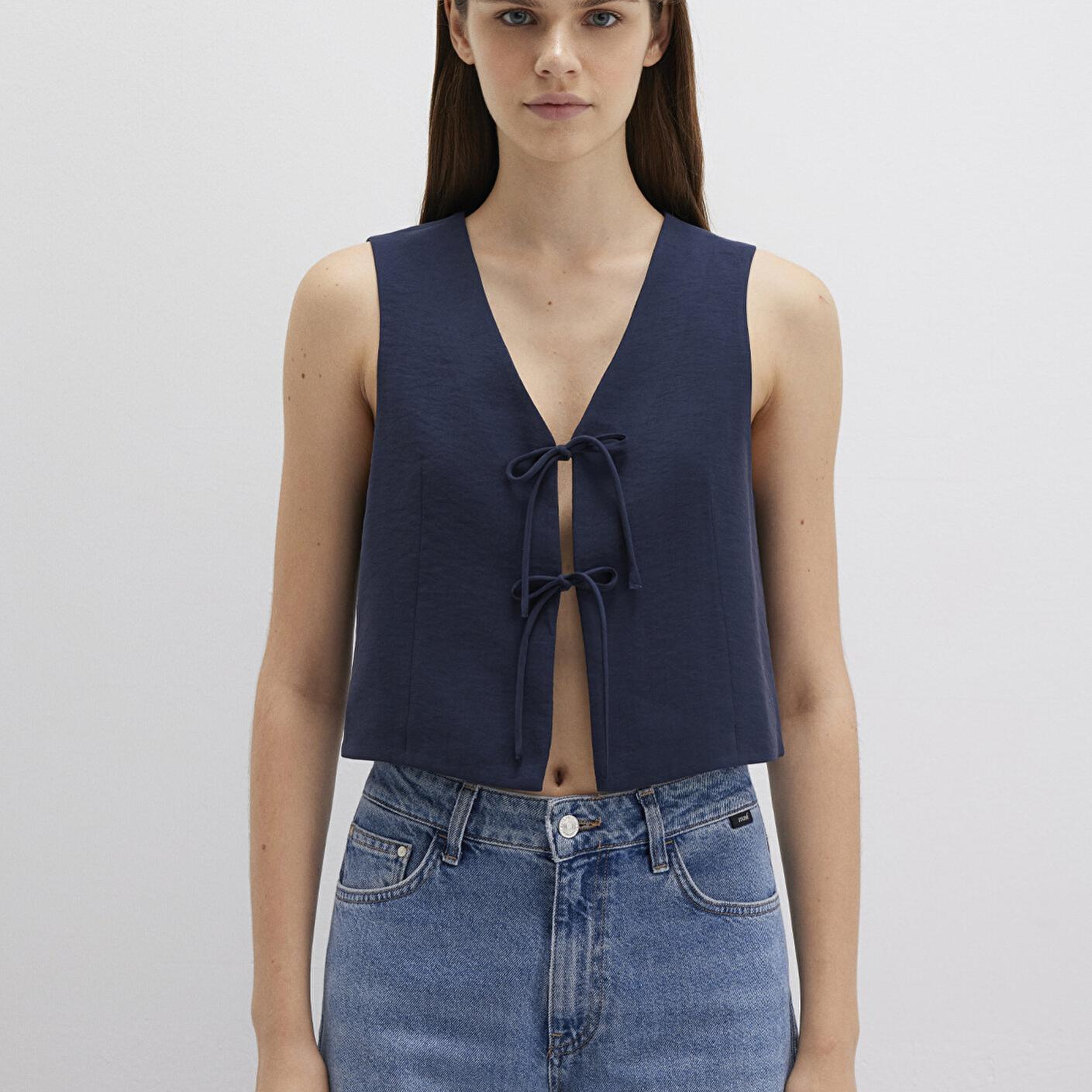 Mavi Bağcıklı Lacivert Bluz 1211200-82318