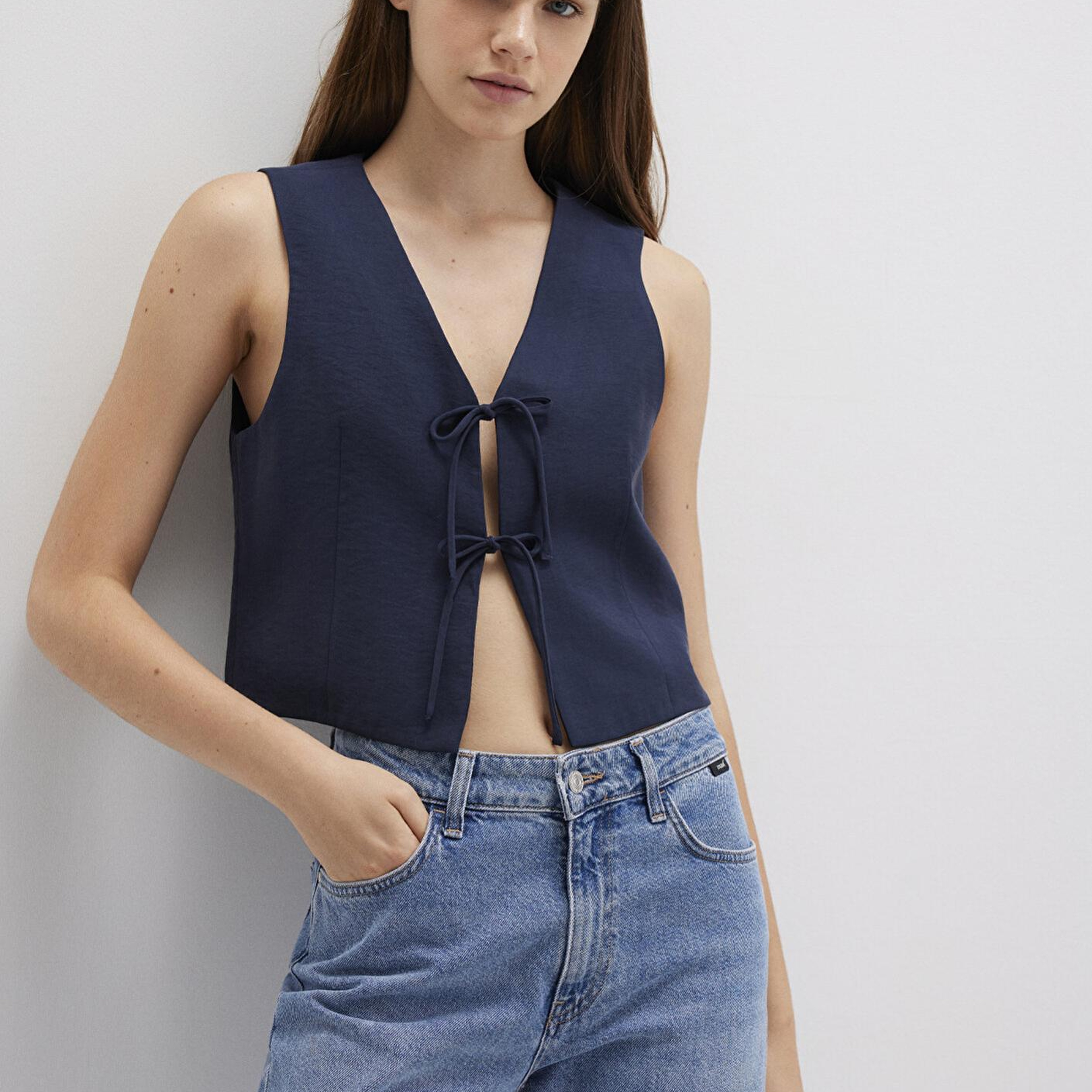 Mavi Bağcıklı Lacivert Bluz 1211200-82318