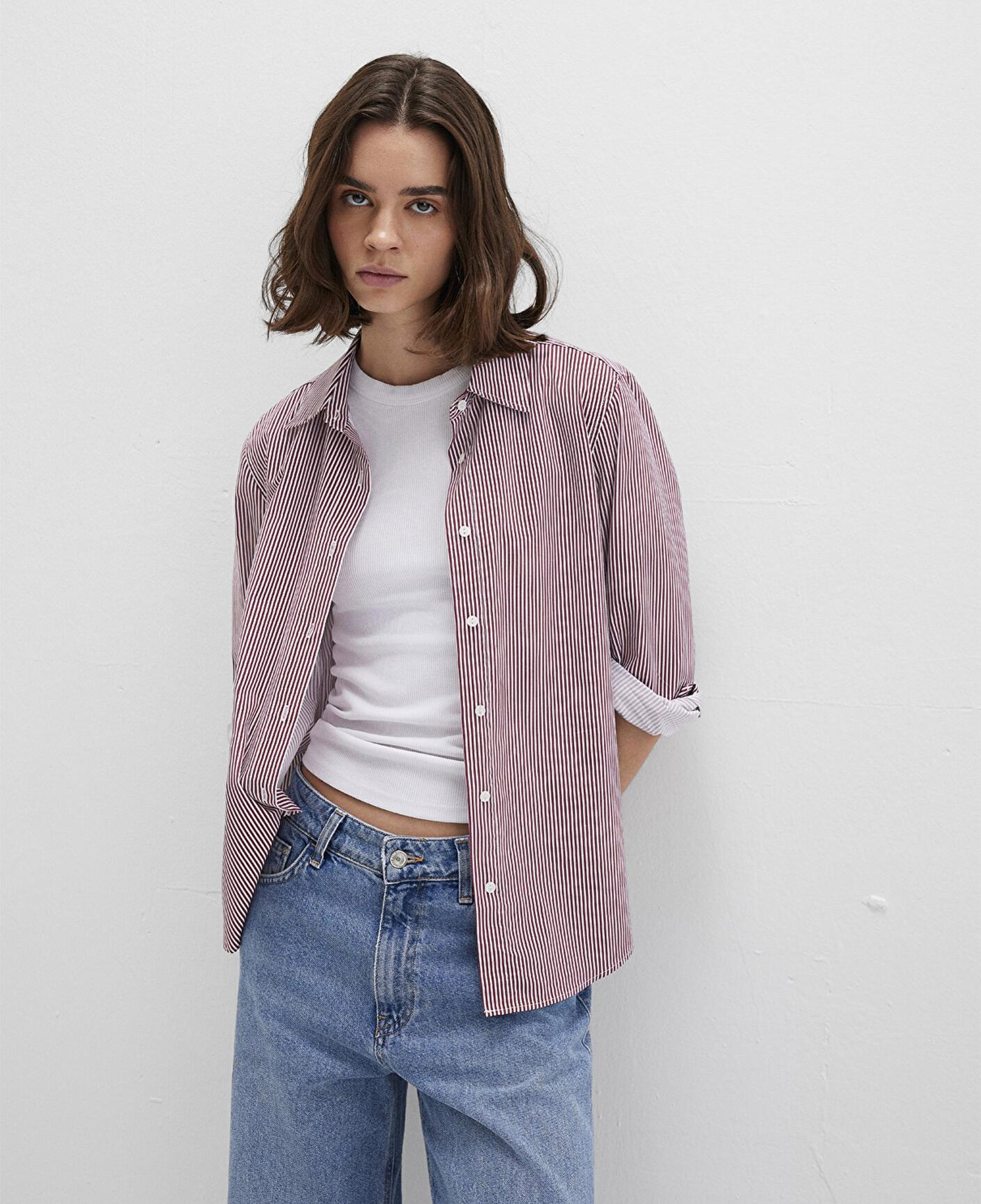 Mavi Çizgili Kırmızı Gömlek Regular Fit / Normal Kesim 1211199-90724