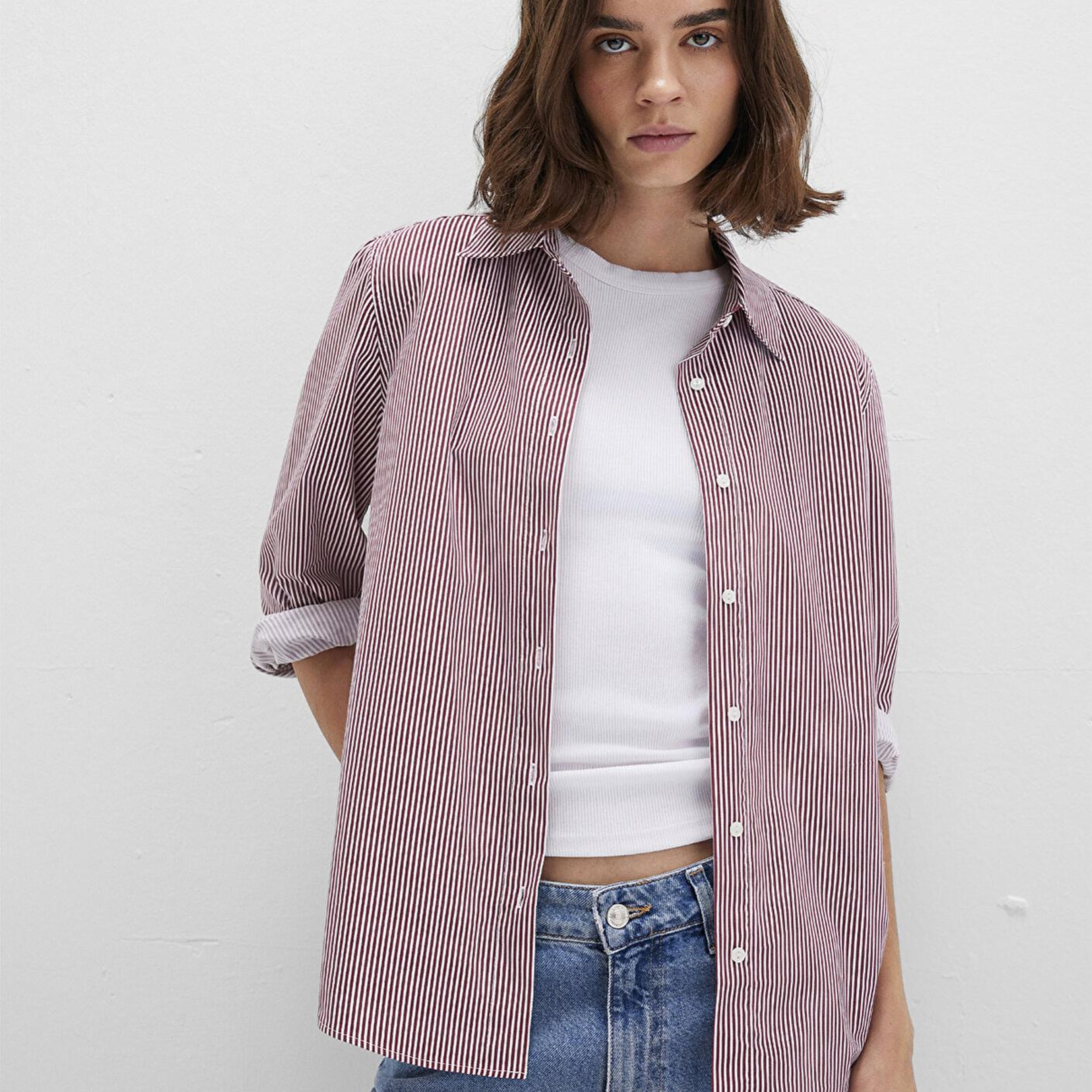 Mavi Çizgili Kırmızı Gömlek Regular Fit / Normal Kesim 1211199-90724