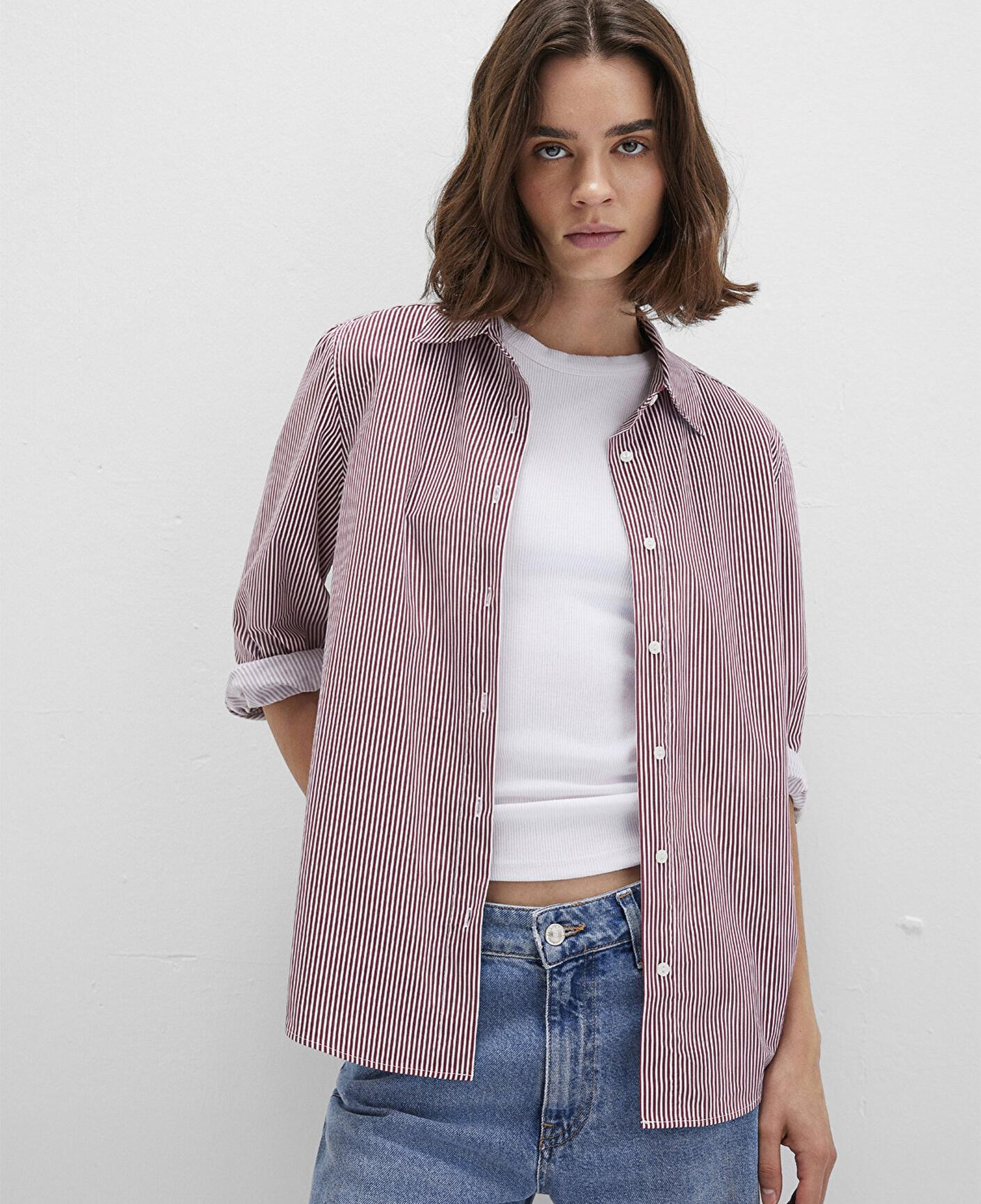 Mavi Çizgili Kırmızı Gömlek Regular Fit / Normal Kesim 1211199-90724