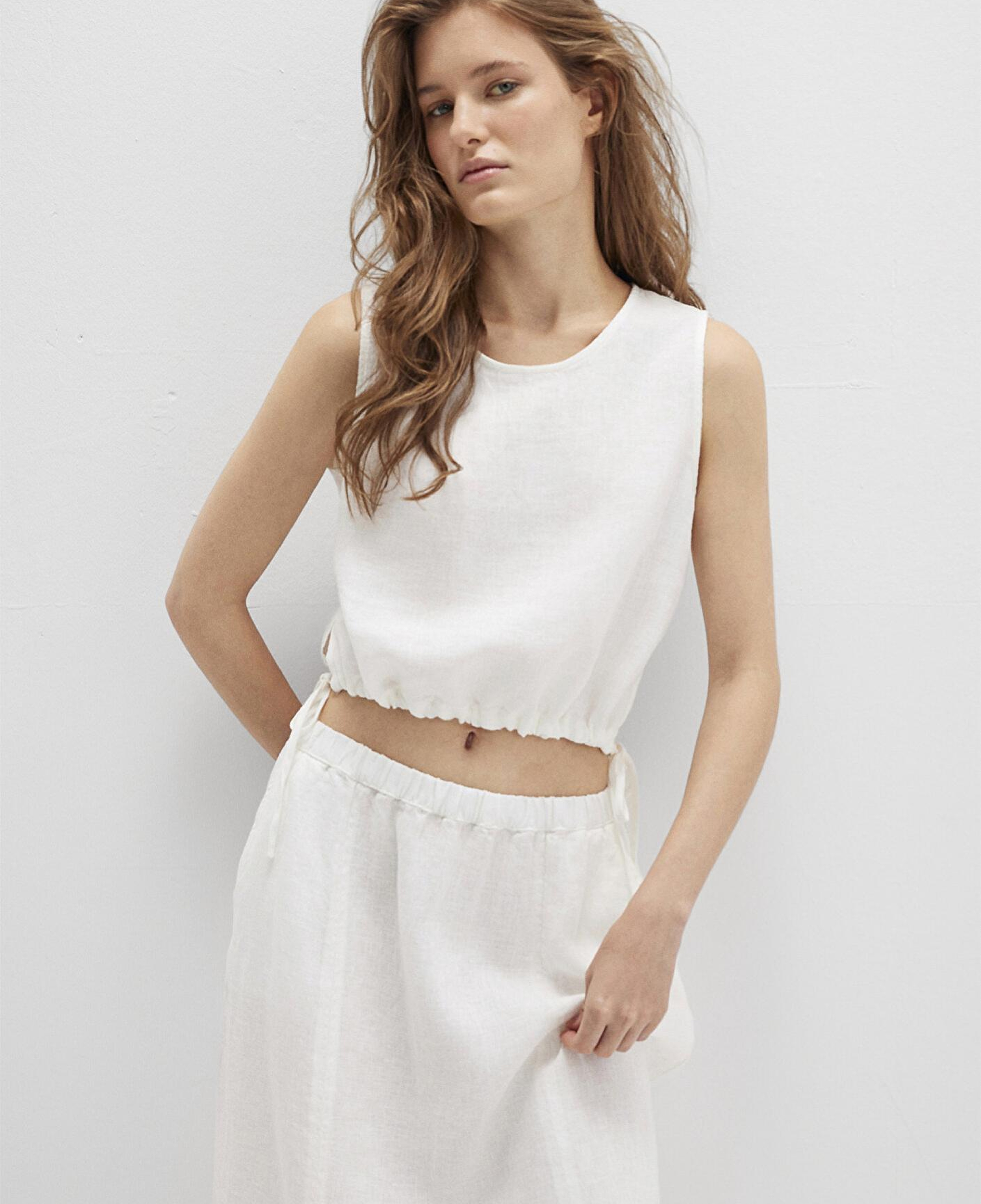 Mavi Beli Bağcıklı Beyaz Keten Top 1211189-70057