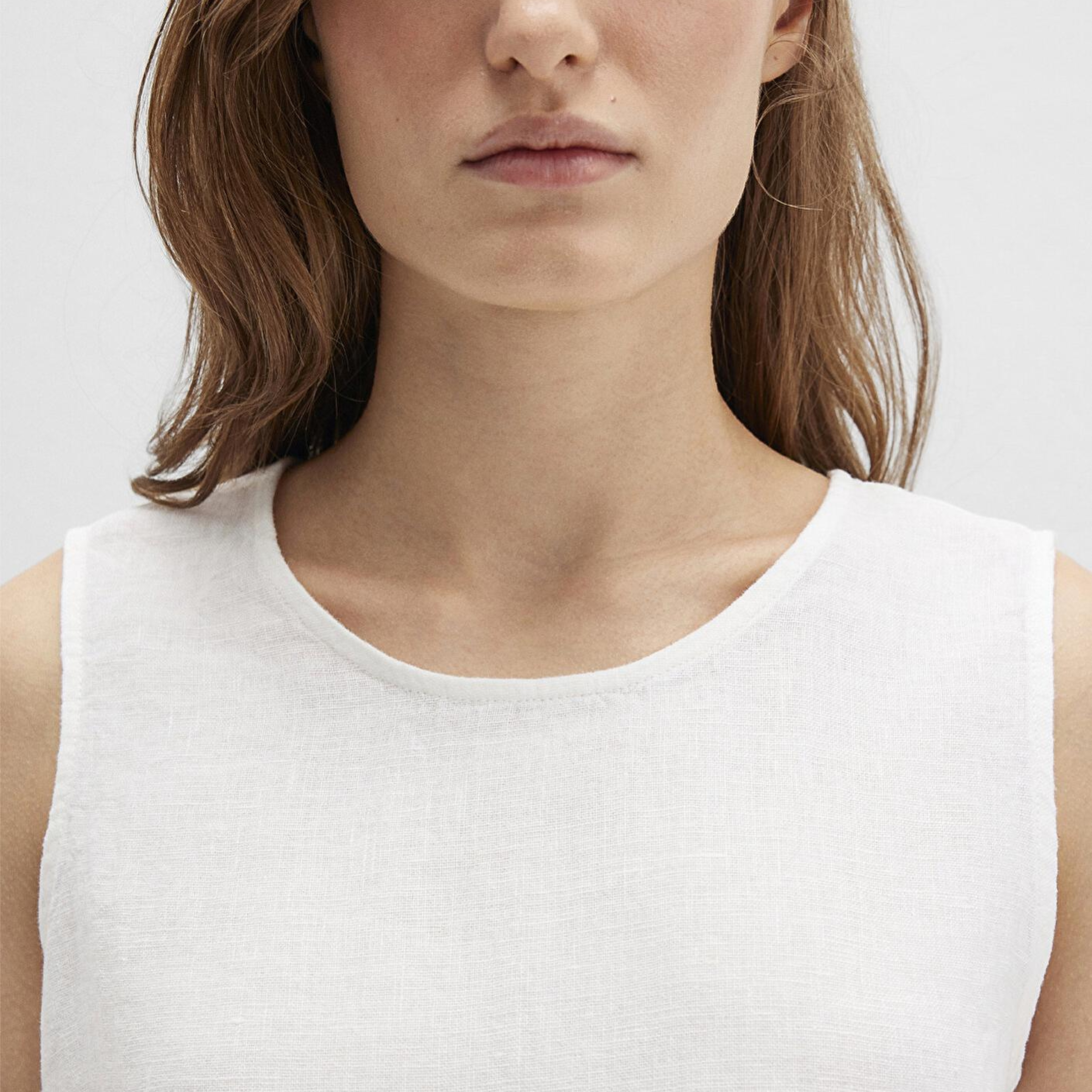 Mavi Beli Bağcıklı Beyaz Keten Top 1211189-70057