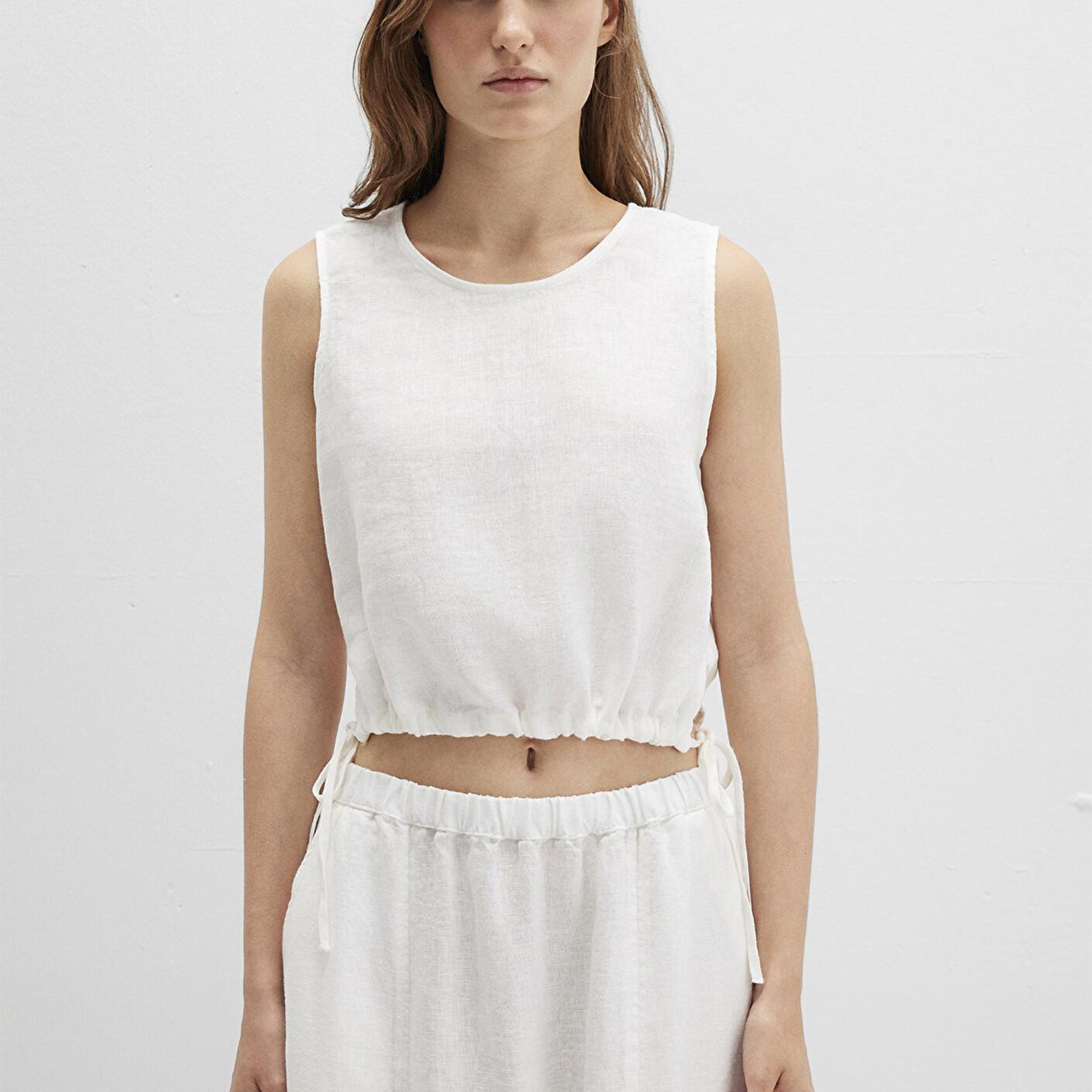 Mavi Beli Bağcıklı Beyaz Keten Top 1211189-70057