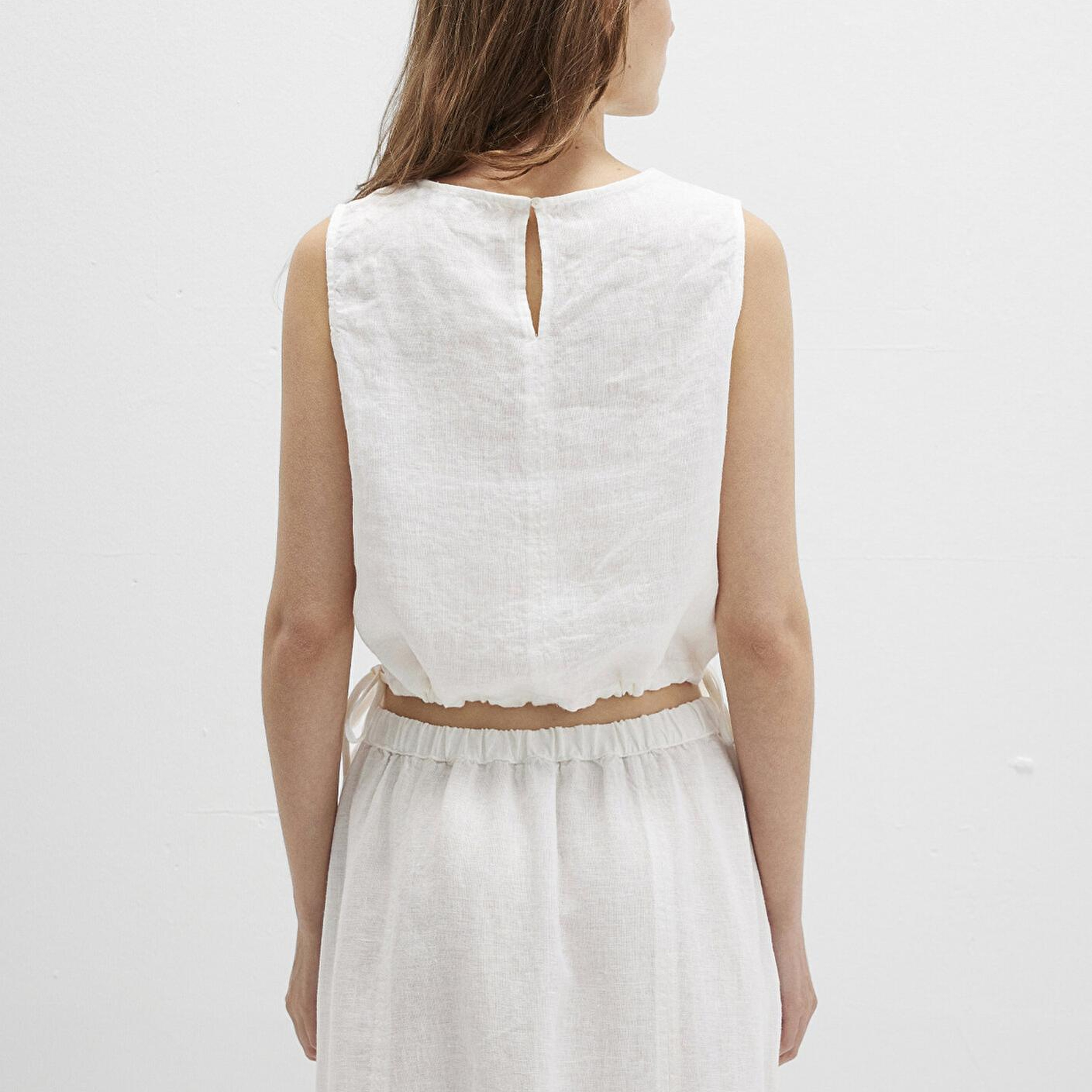 Mavi Beli Bağcıklı Beyaz Keten Top 1211189-70057