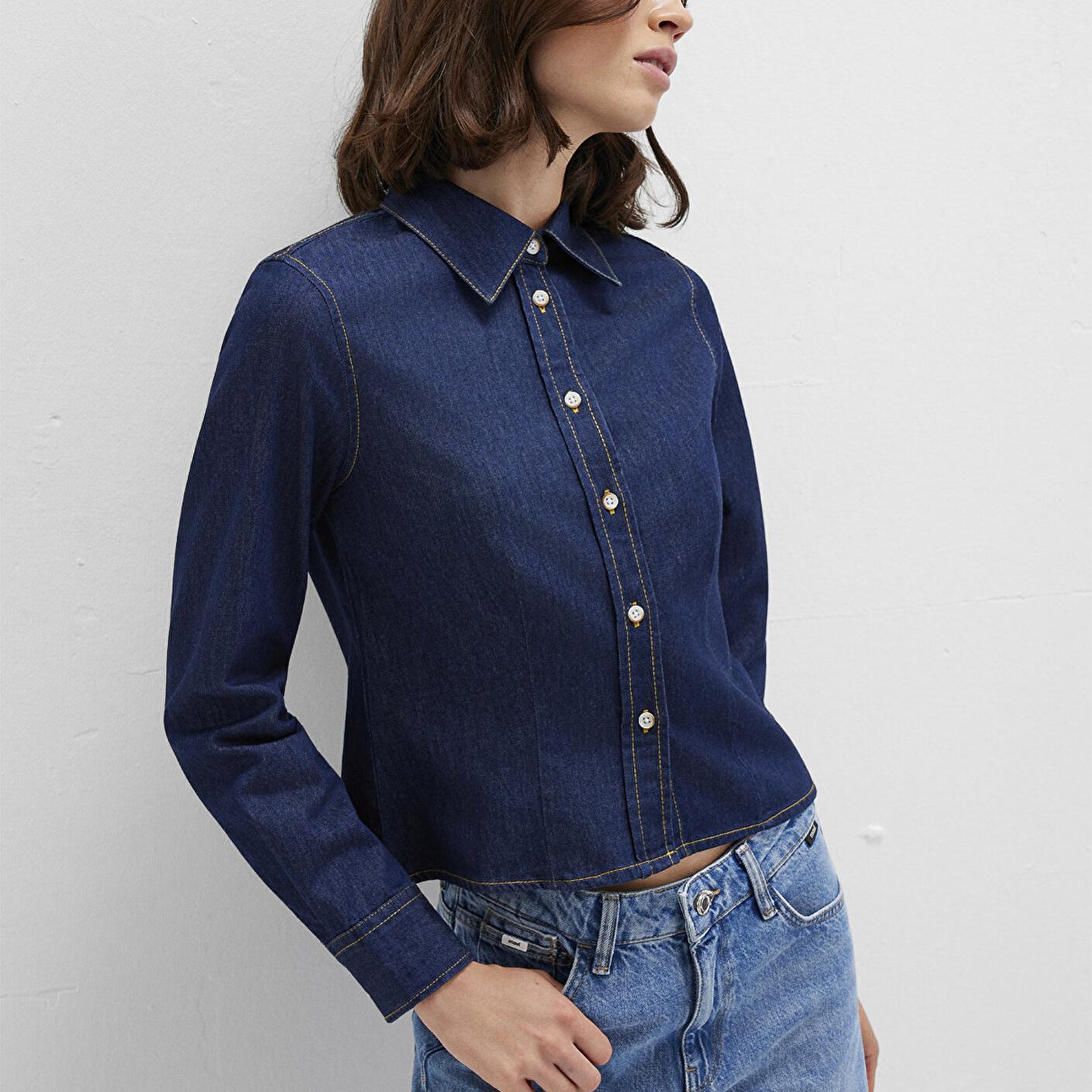 Mavi Lacivert Denim Gömlek Slim Fit / Dar Kesim 1211178-85481