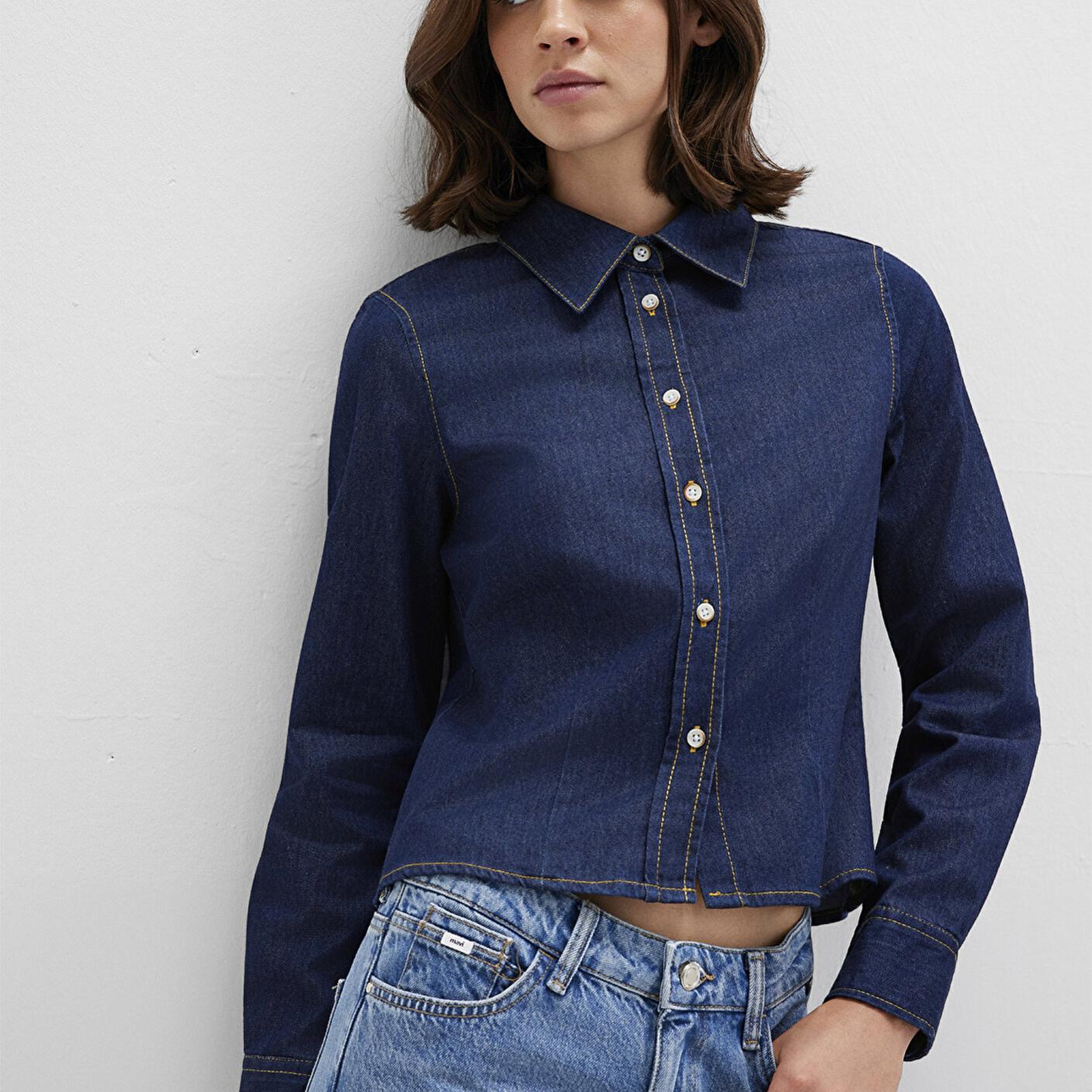 Mavi Lacivert Denim Gömlek Slim Fit / Dar Kesim 1211178-85481