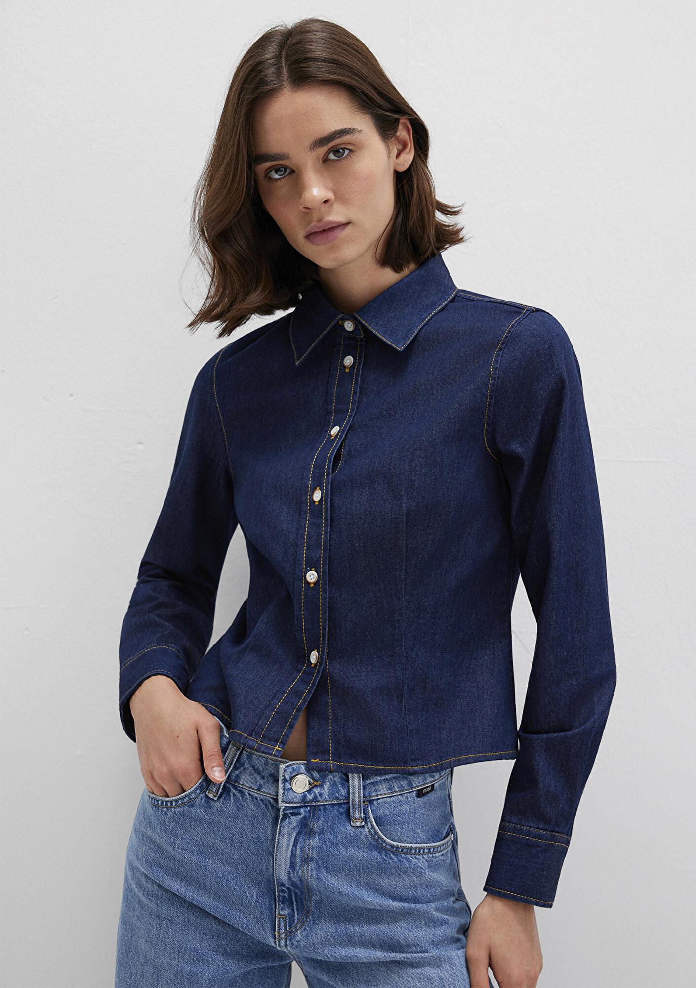 Mavi Lacivert Denim Gömlek Slim Fit / Dar Kesim 1211178-85481