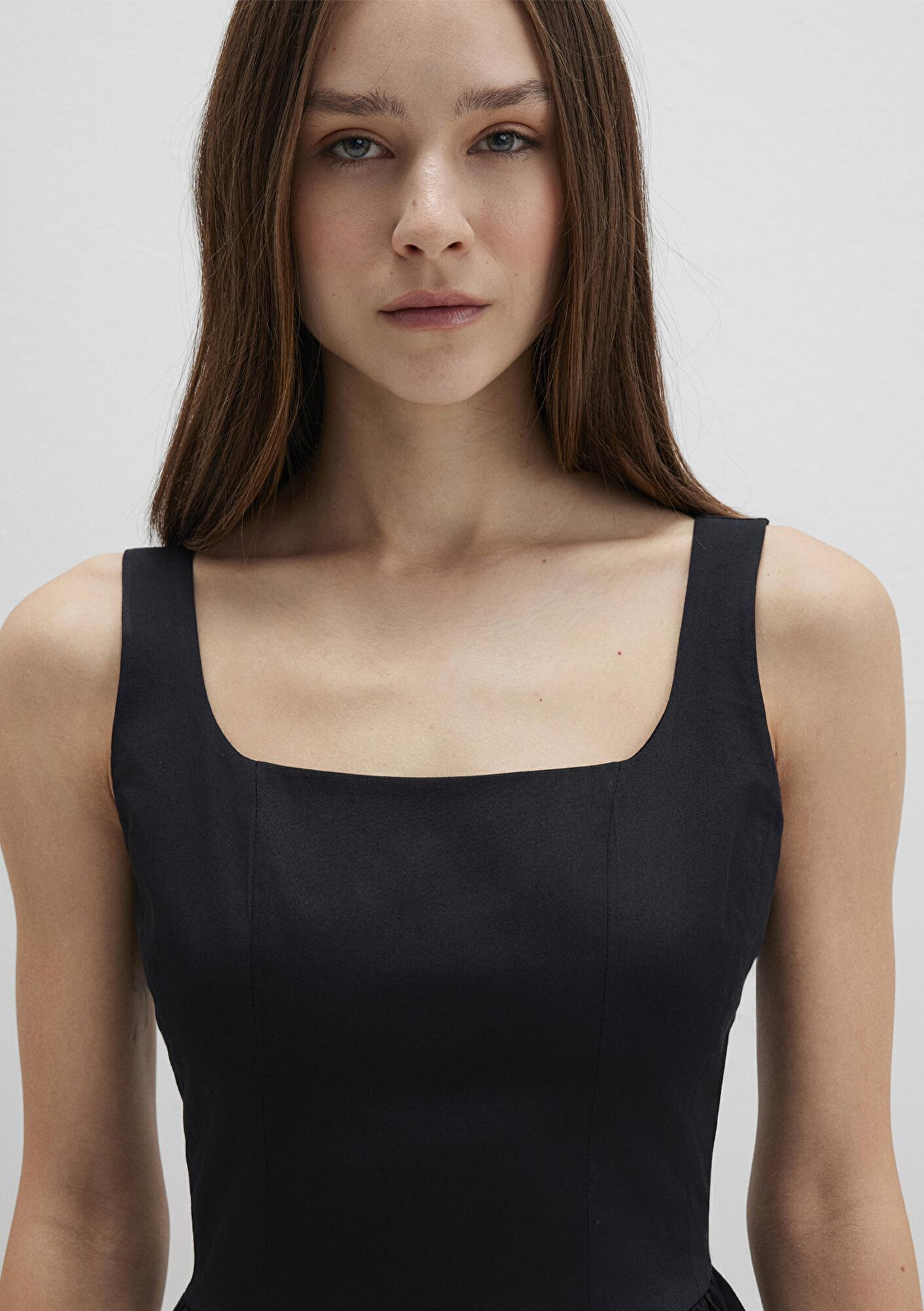 Mavi Askılı Siyah Mini Elbise 1310724-900