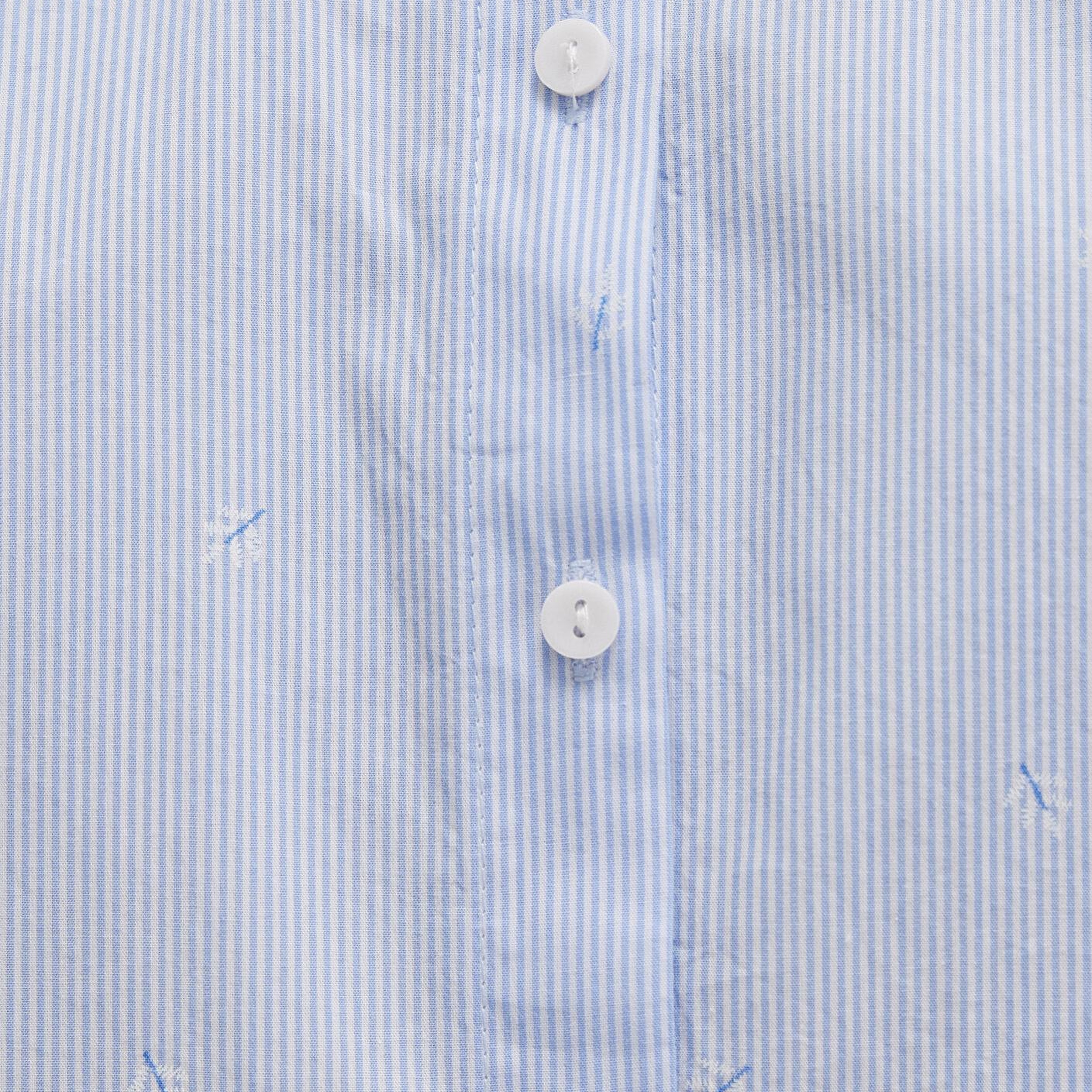 Mavi Kısa Kollu Çizgili Mavi Gömlek Fitted / Vücuda Oturan Kesim 1210060-90700