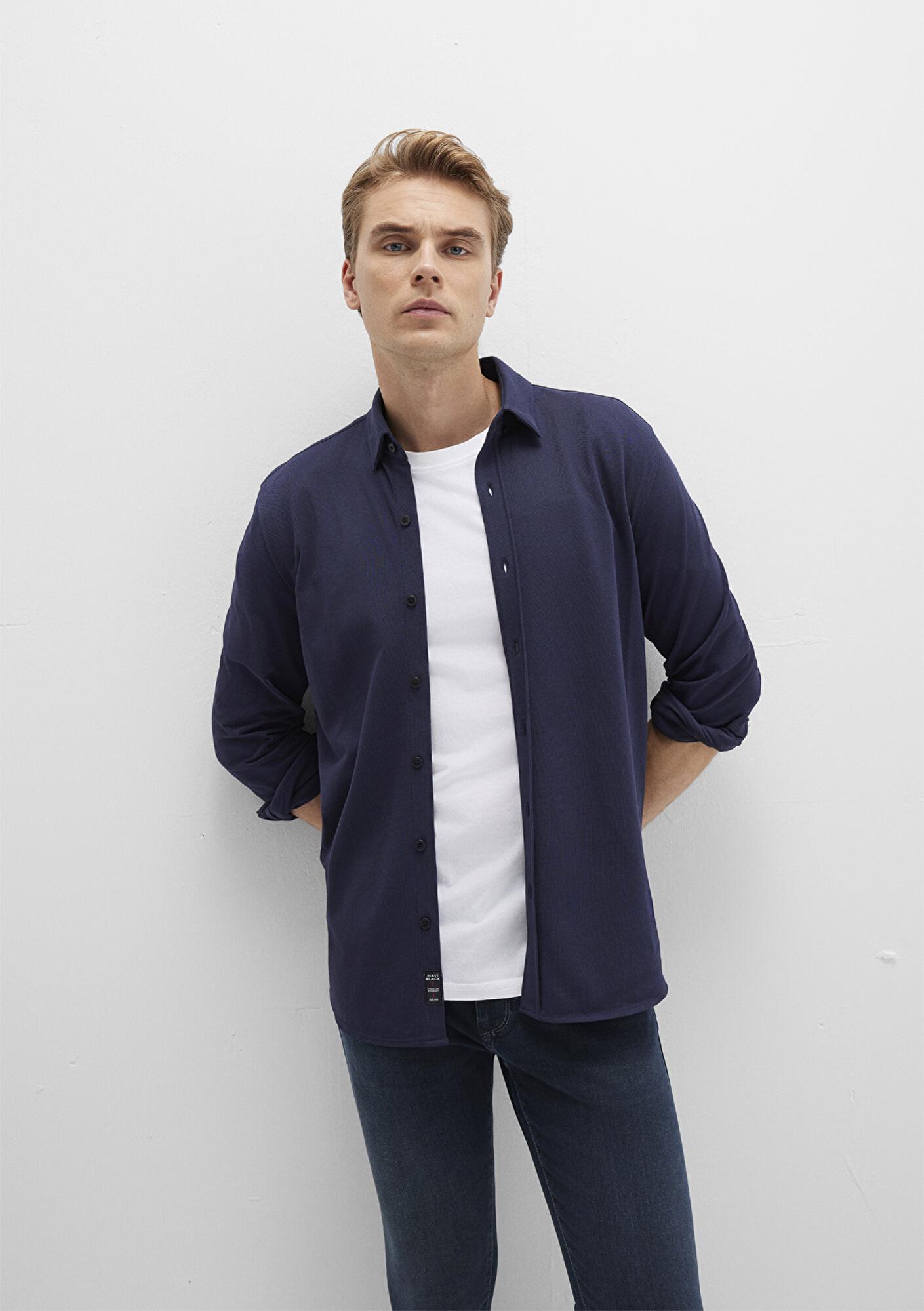 Mavi Mavi Black Lacivert Örme Gömlek Slim Fit / Dar Kesim 0211660-86415