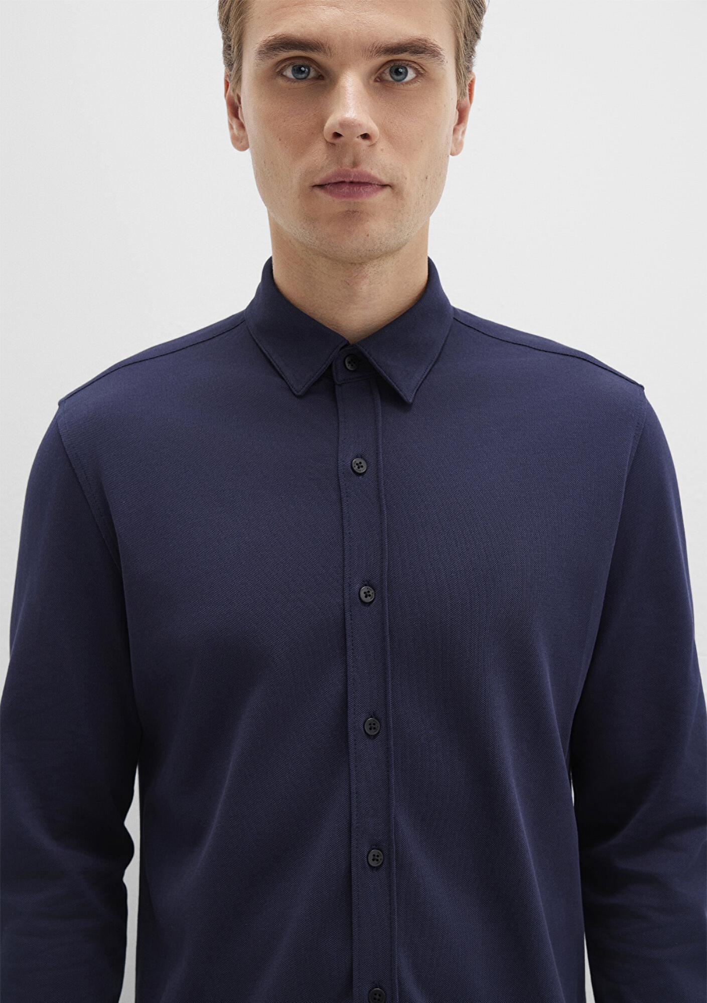 Mavi Mavi Black Lacivert Örme Gömlek Slim Fit / Dar Kesim 0211660-86415