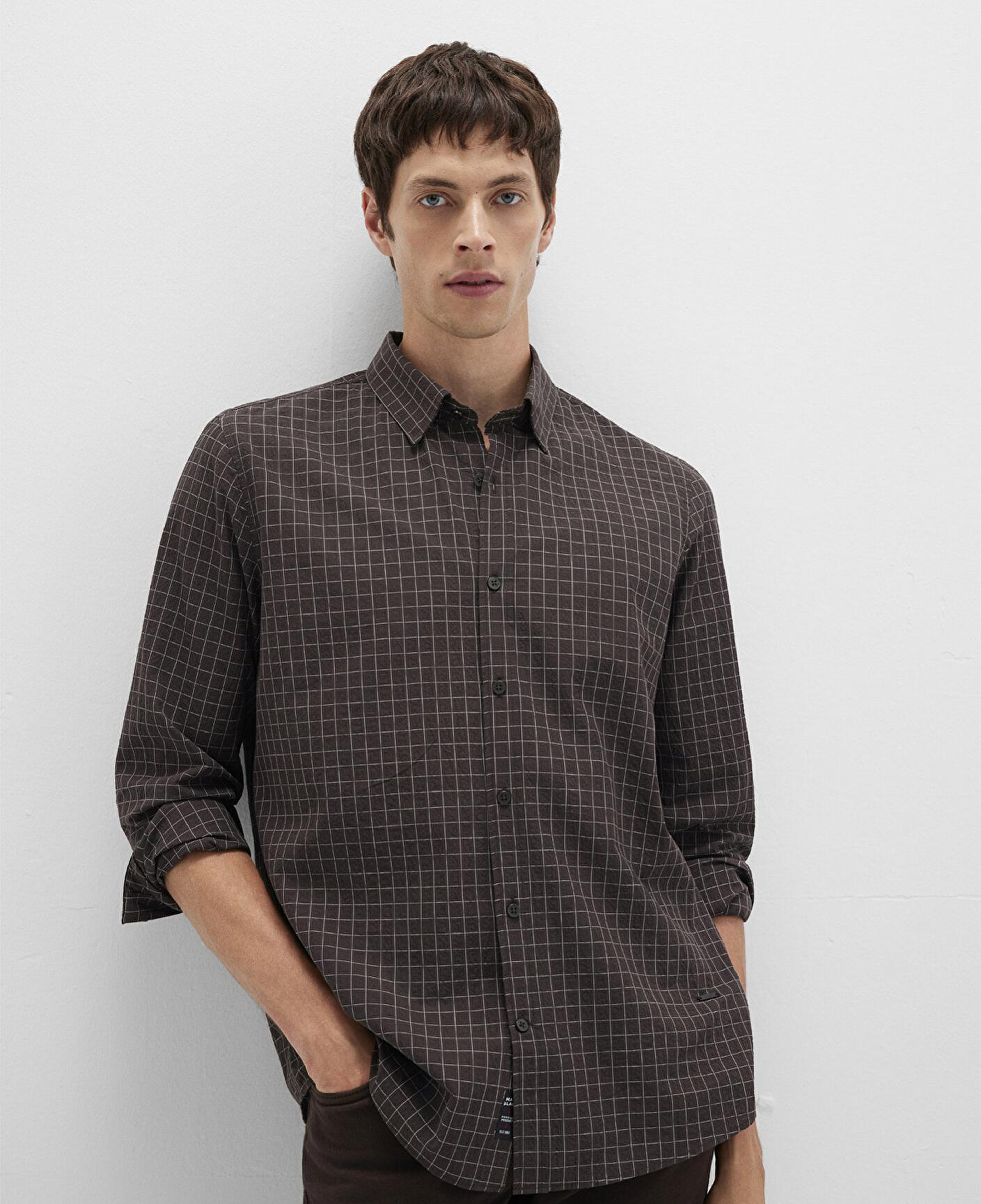 Mavi Kareli Kahverengi Gömlek Regular Fit / Normal Kesim 0211675-91012