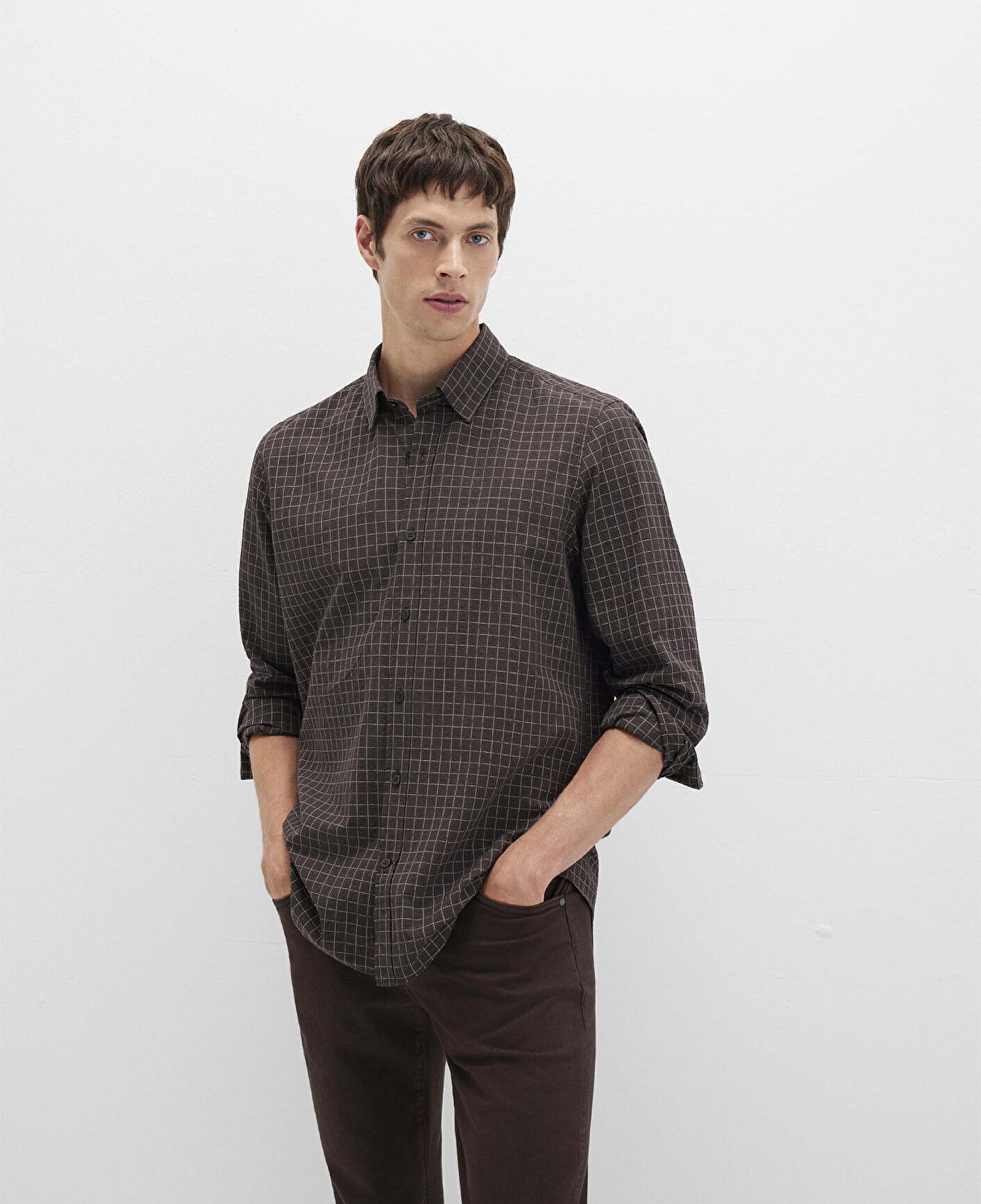 Mavi Kareli Kahverengi Gömlek Regular Fit / Normal Kesim 0211675-91012