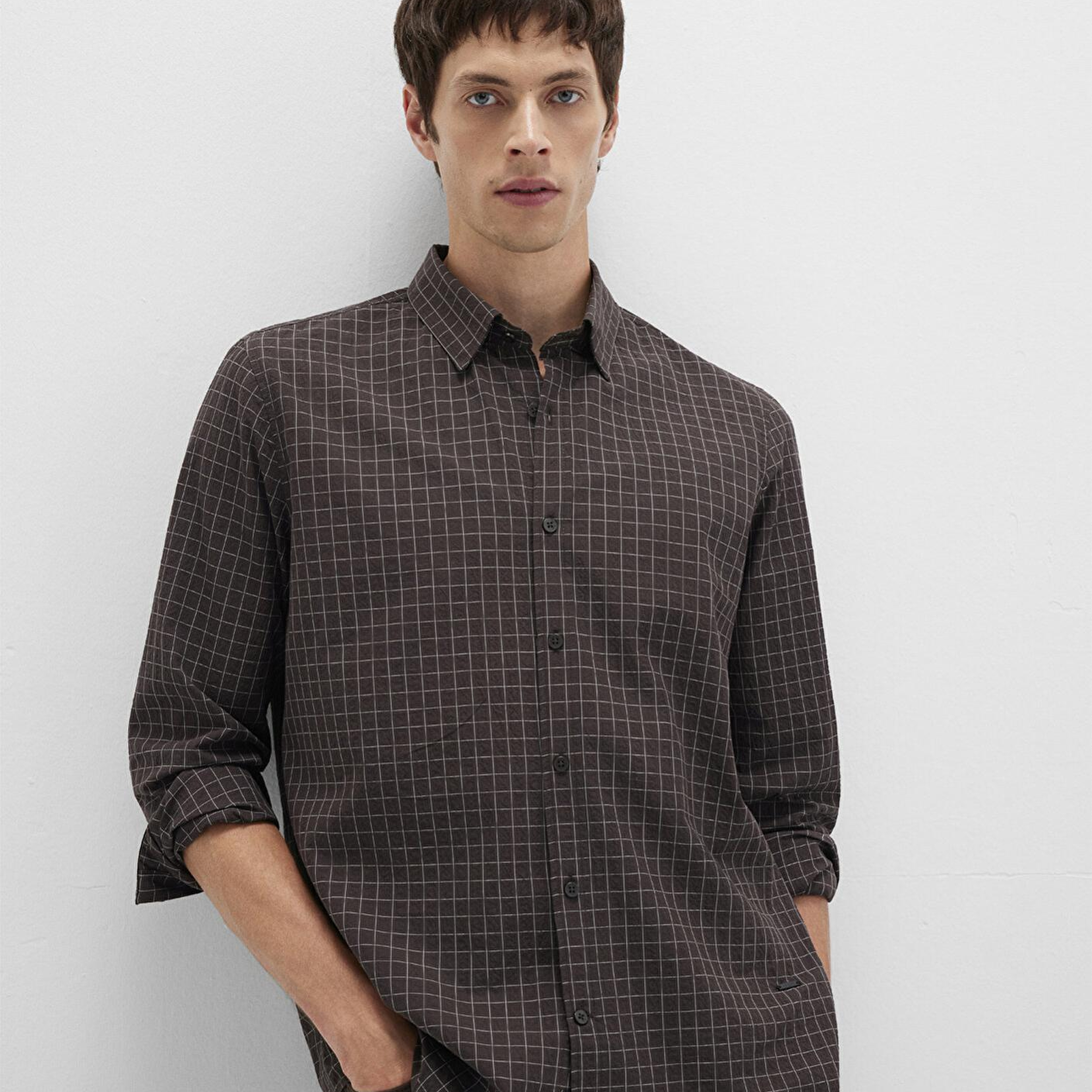 Mavi Kareli Kahverengi Gömlek Regular Fit / Normal Kesim 0211675-91012