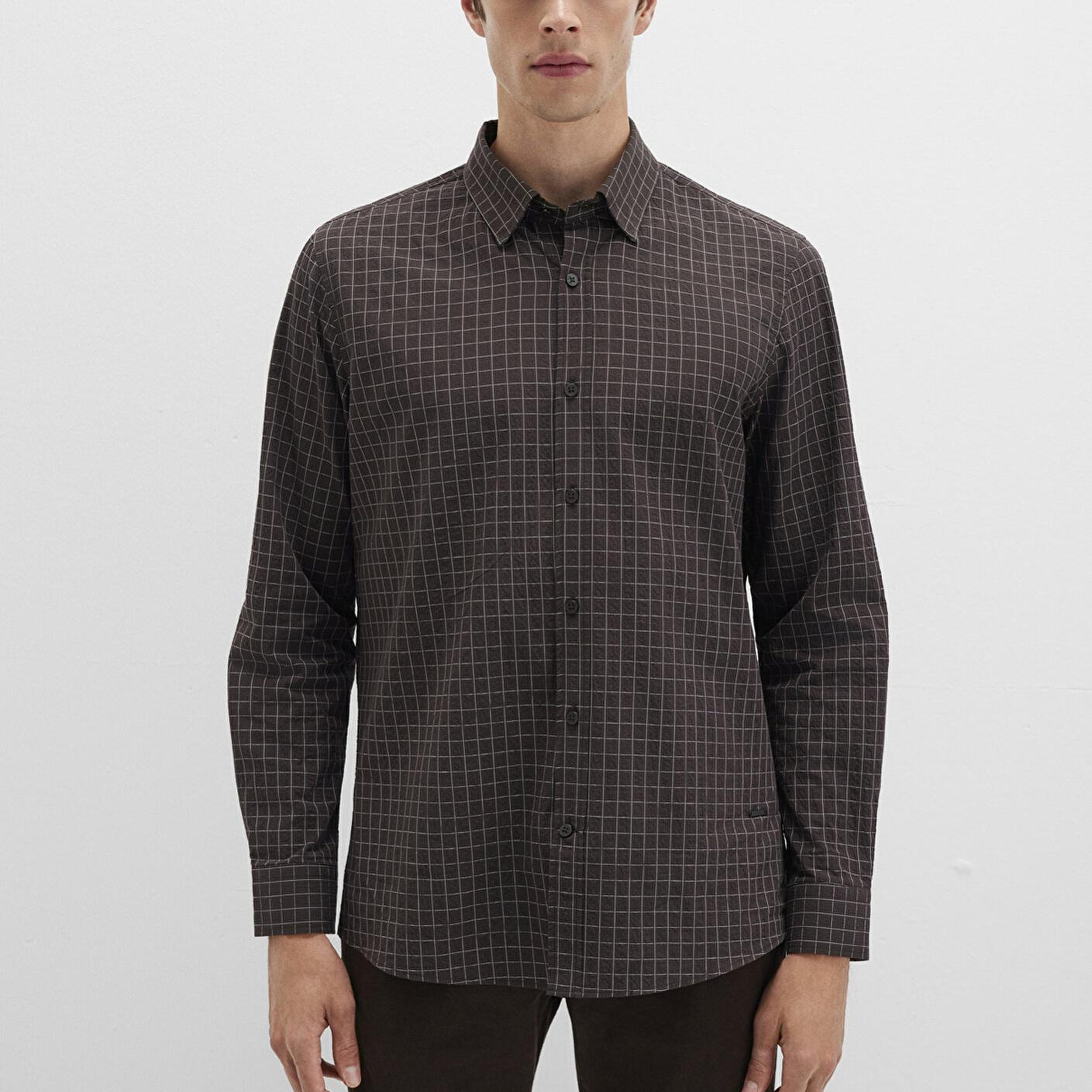 Mavi Kareli Kahverengi Gömlek Regular Fit / Normal Kesim 0211675-91012