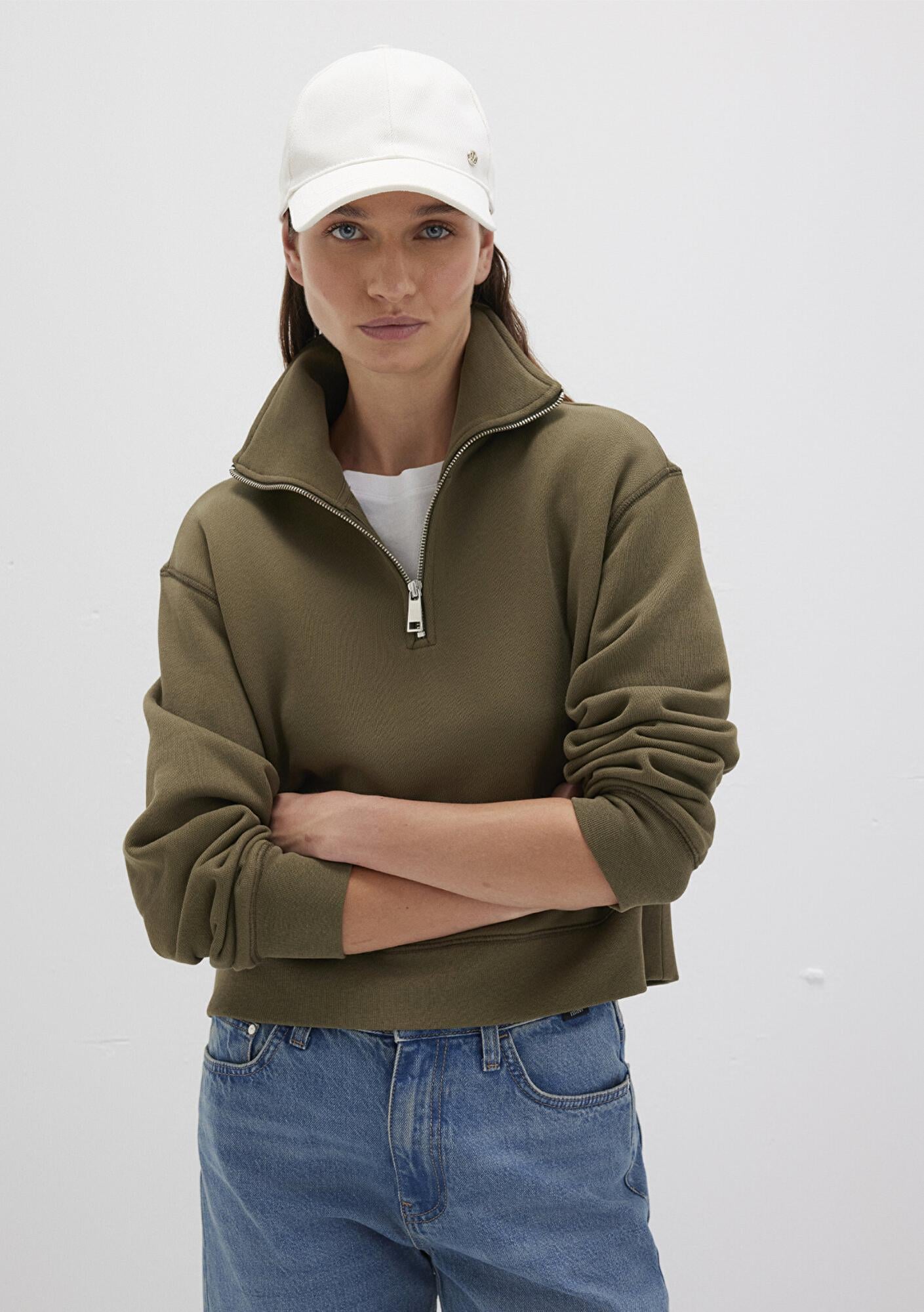 Mavi Yarı Fermuarlı Haki Sweatshirt 1S10391-71589